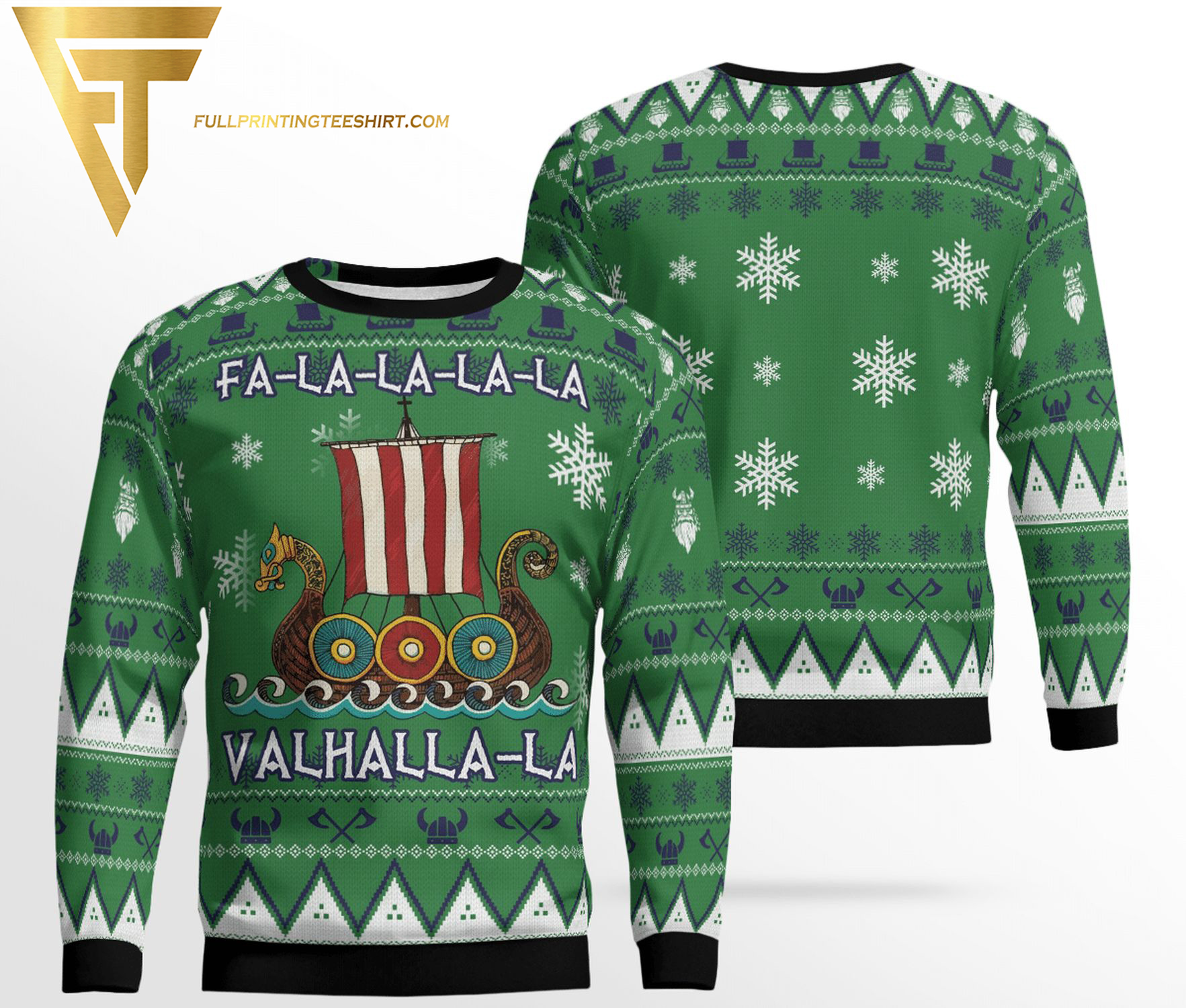 Viking Valhalla Fa-la-la Full Print Ugly Christmas Sweater