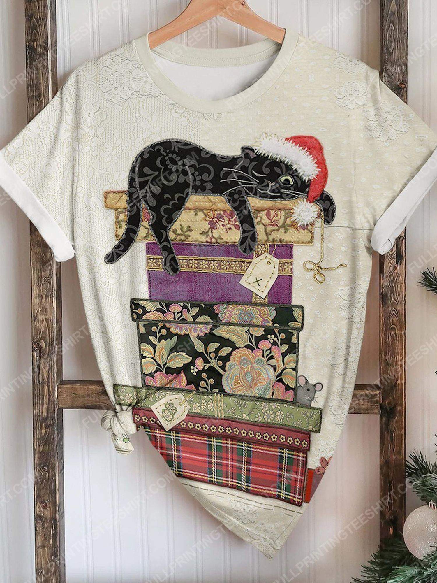 Vintage cat presents christmas artwork full print shirt