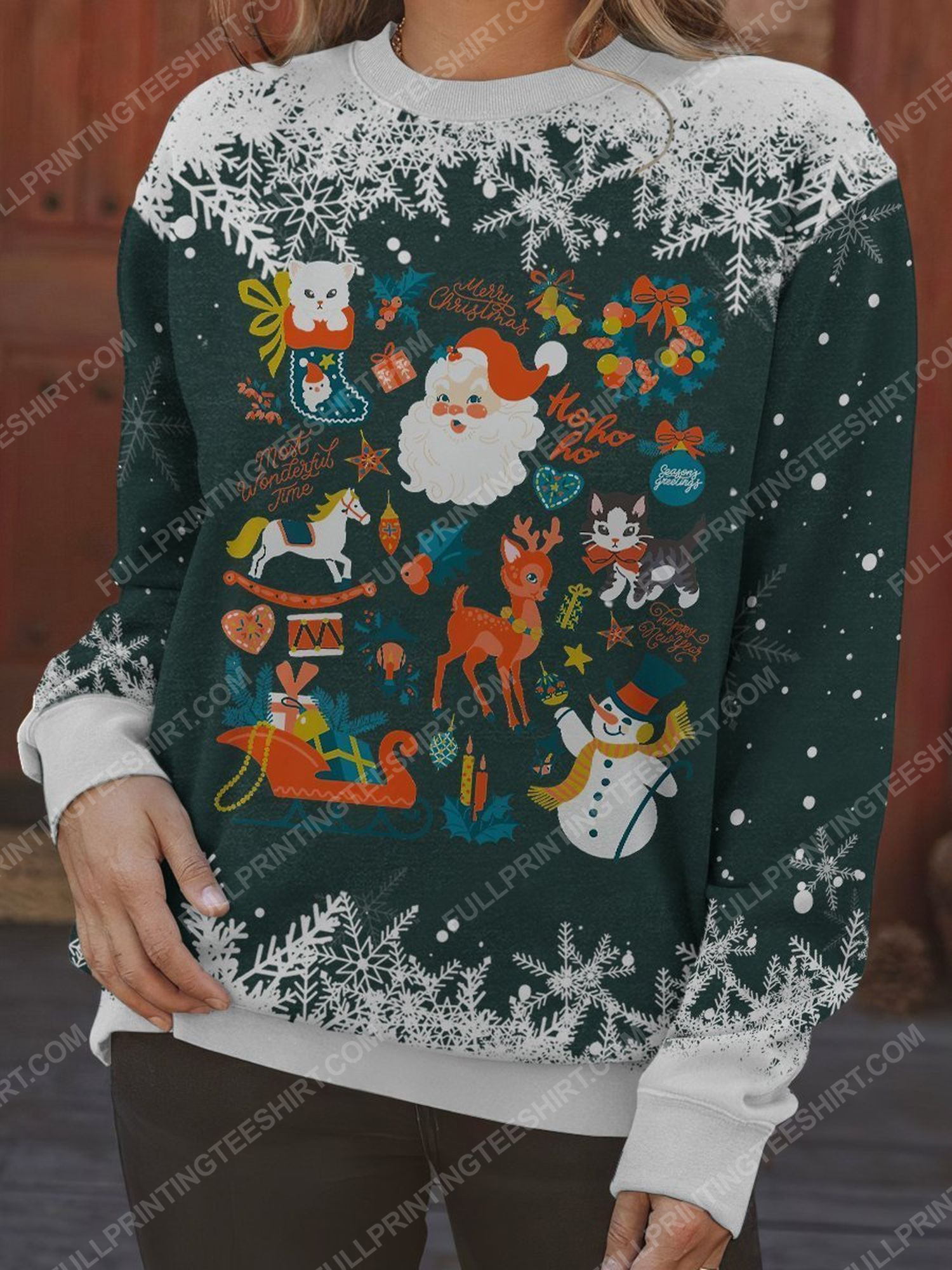 Vintage christmas things and santa claus full print shirt