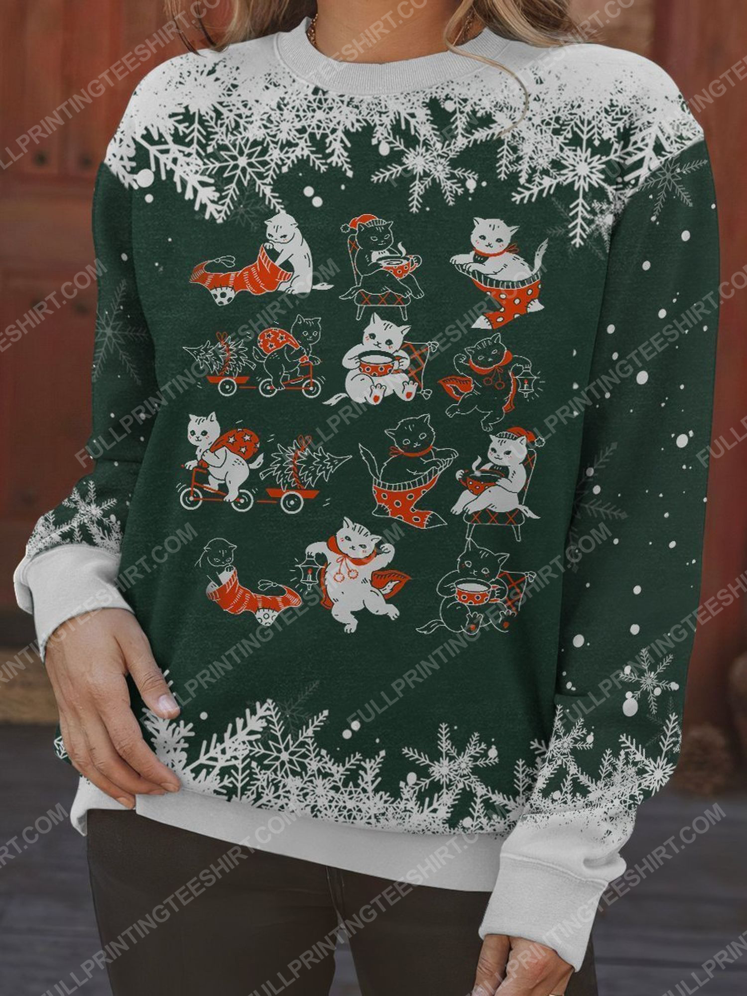 Vintage christmas time and cats full print shirt