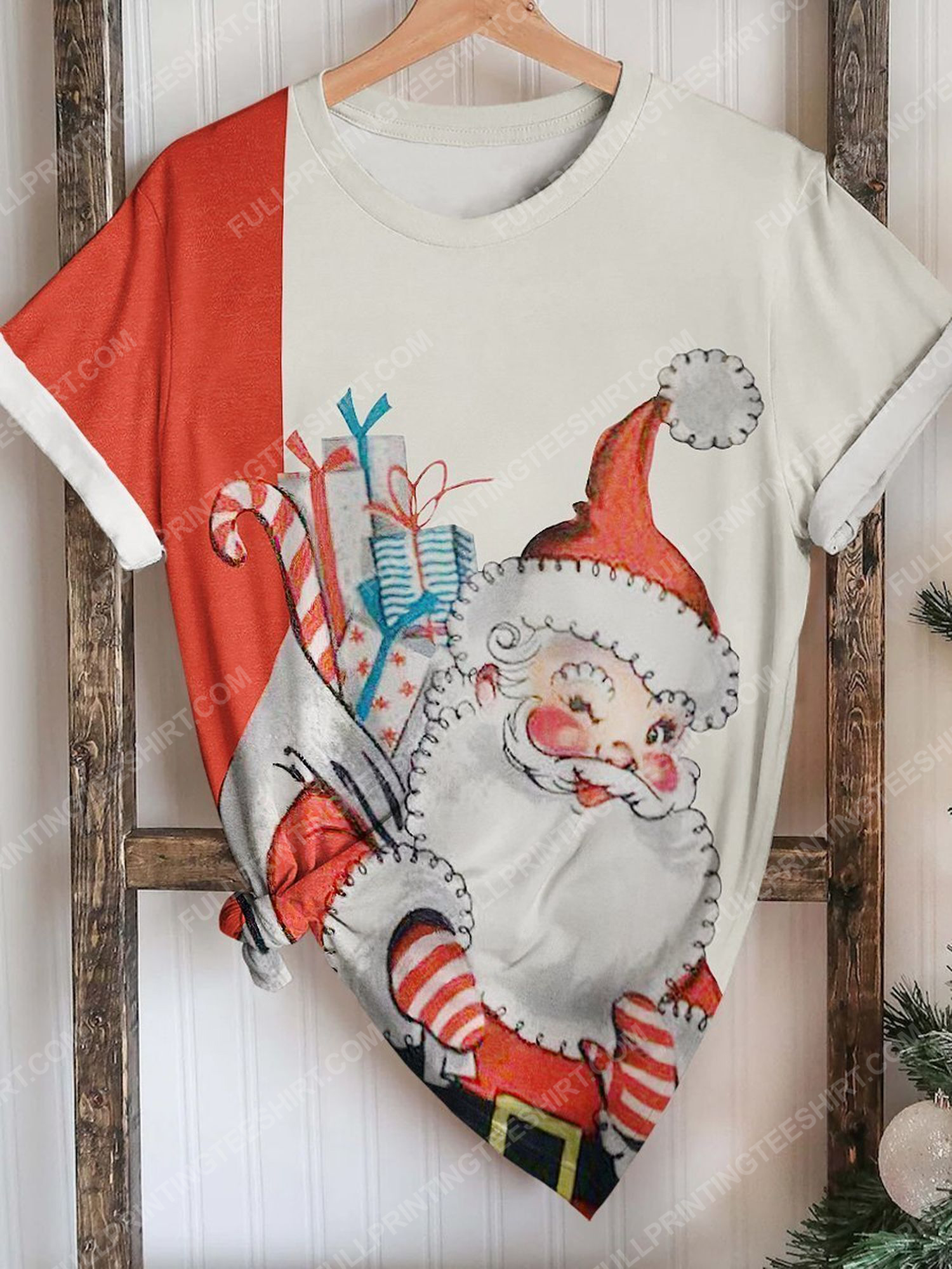 Vintage merry christmas santa claus full print shirt