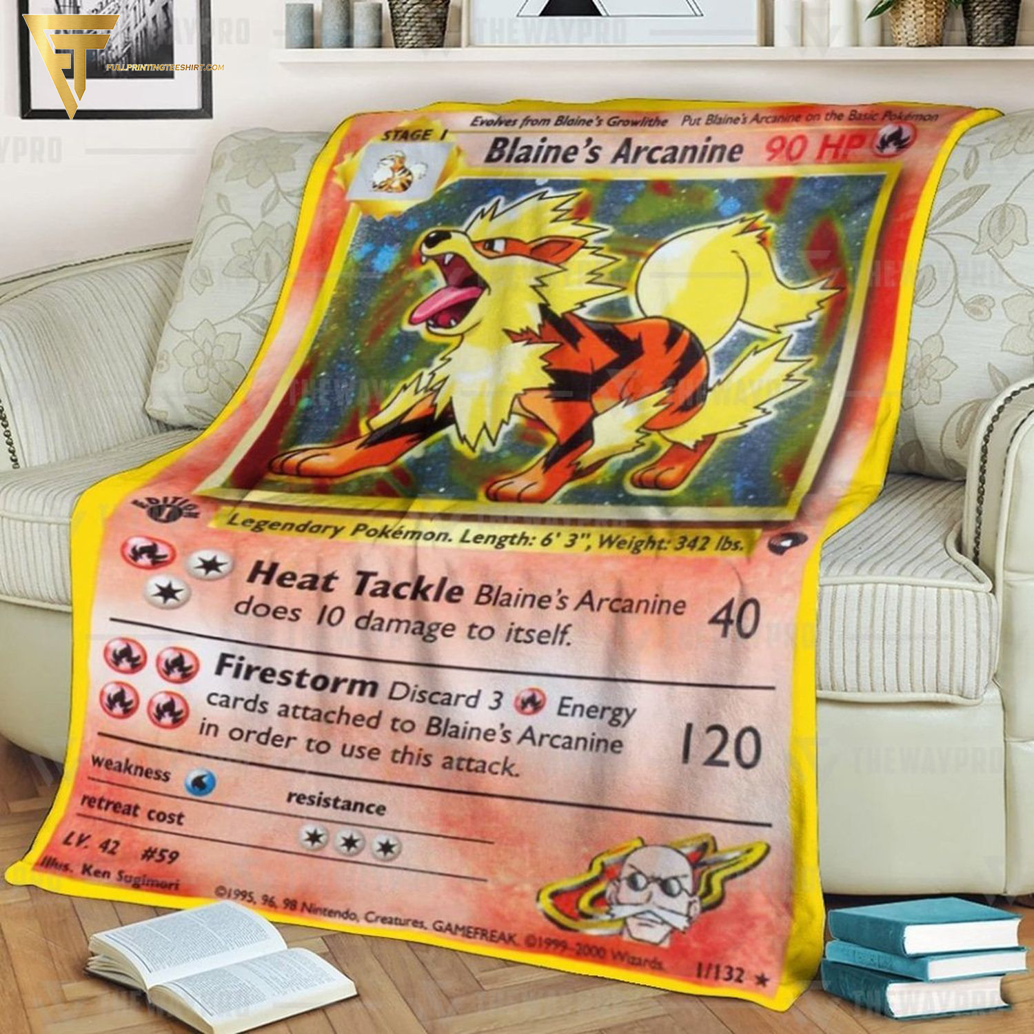 Anime Pokemon Blaine's Arcanine Full Printing Blanket