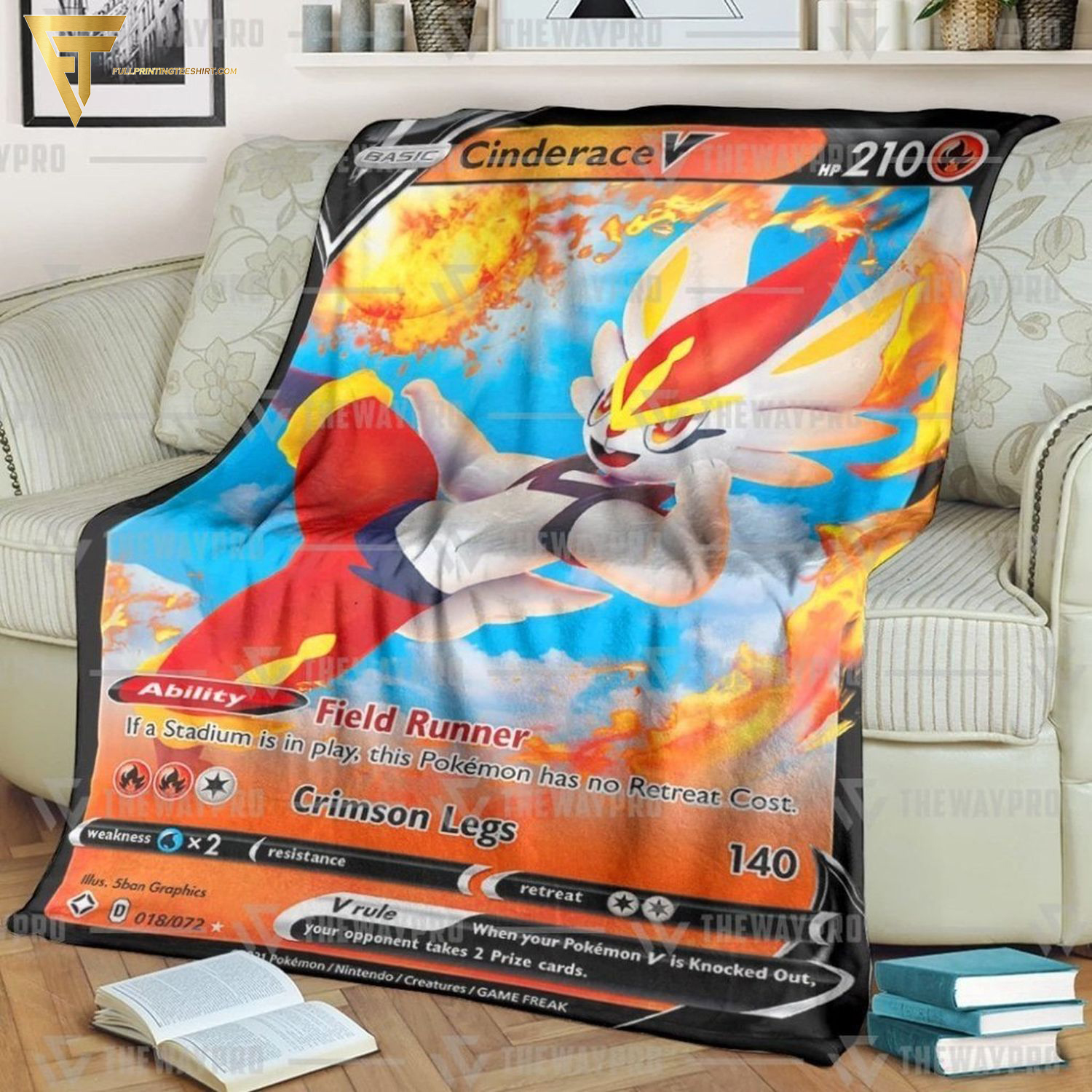 Anime Pokemon Cinderace V Full Printing Blanket