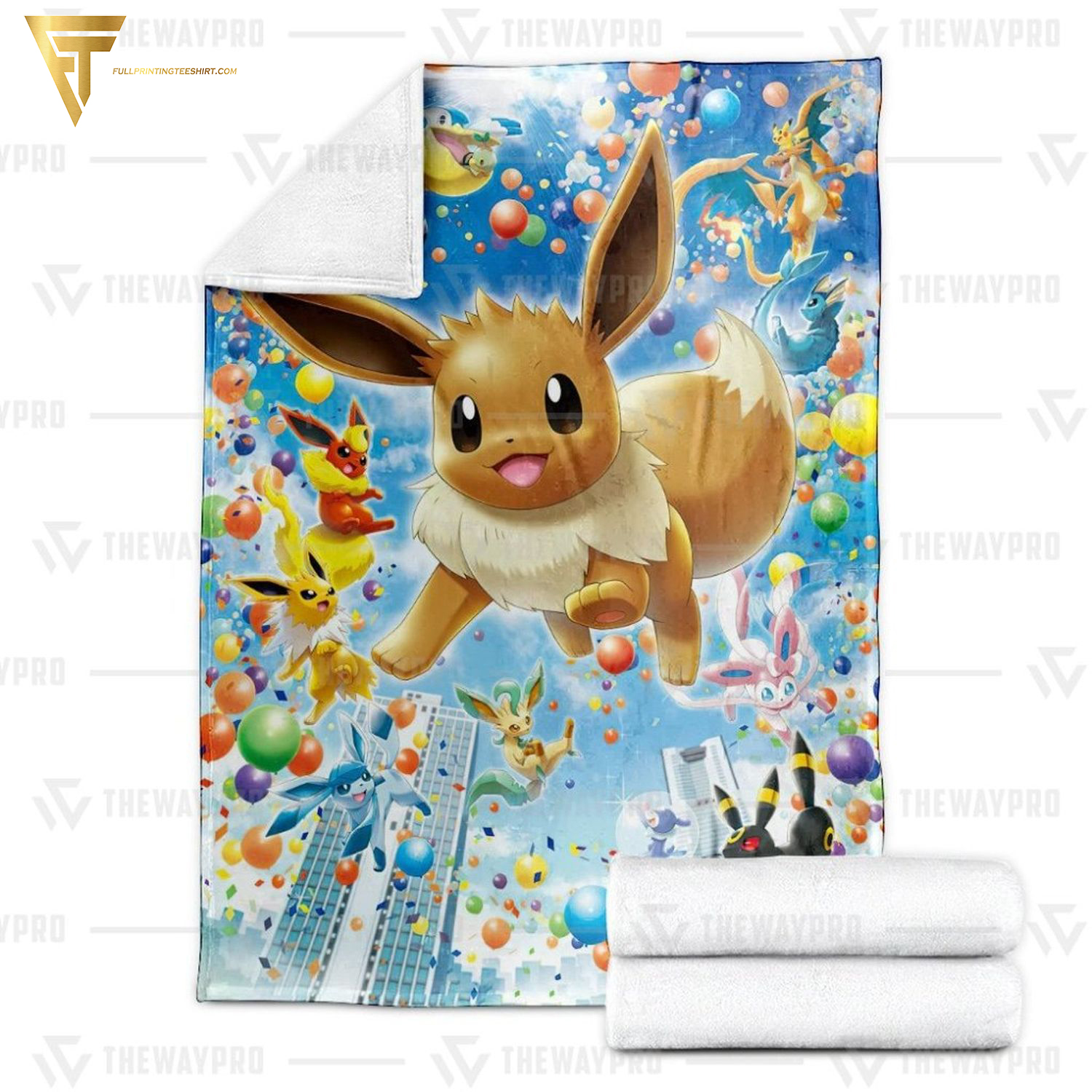 Anime Pokemon Eevee Evolution Full Printing Blanket