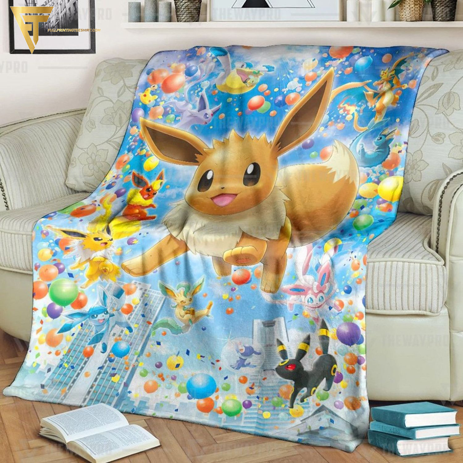 Anime Pokemon Eevee Evolution Full Printing Blanket