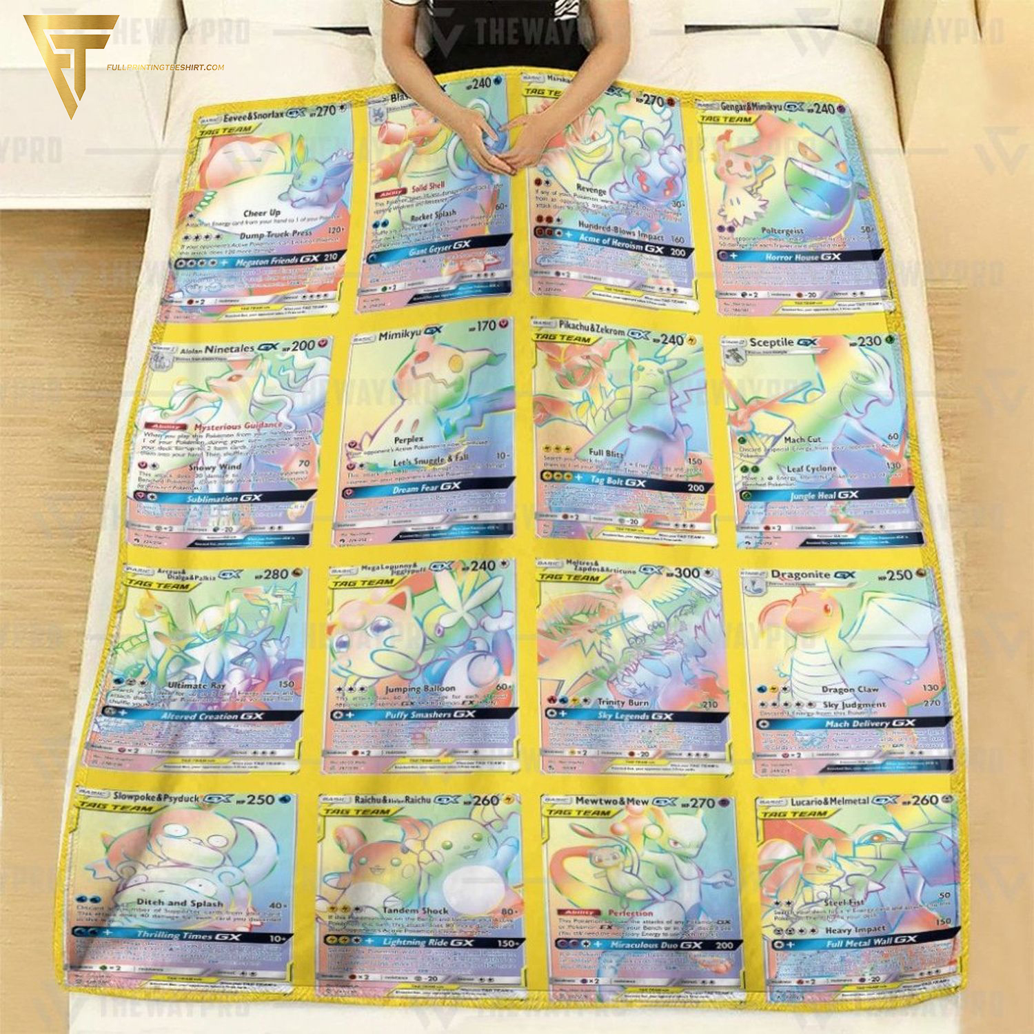 Anime Pokemon GX 3 Cards Full Printing Blanket
