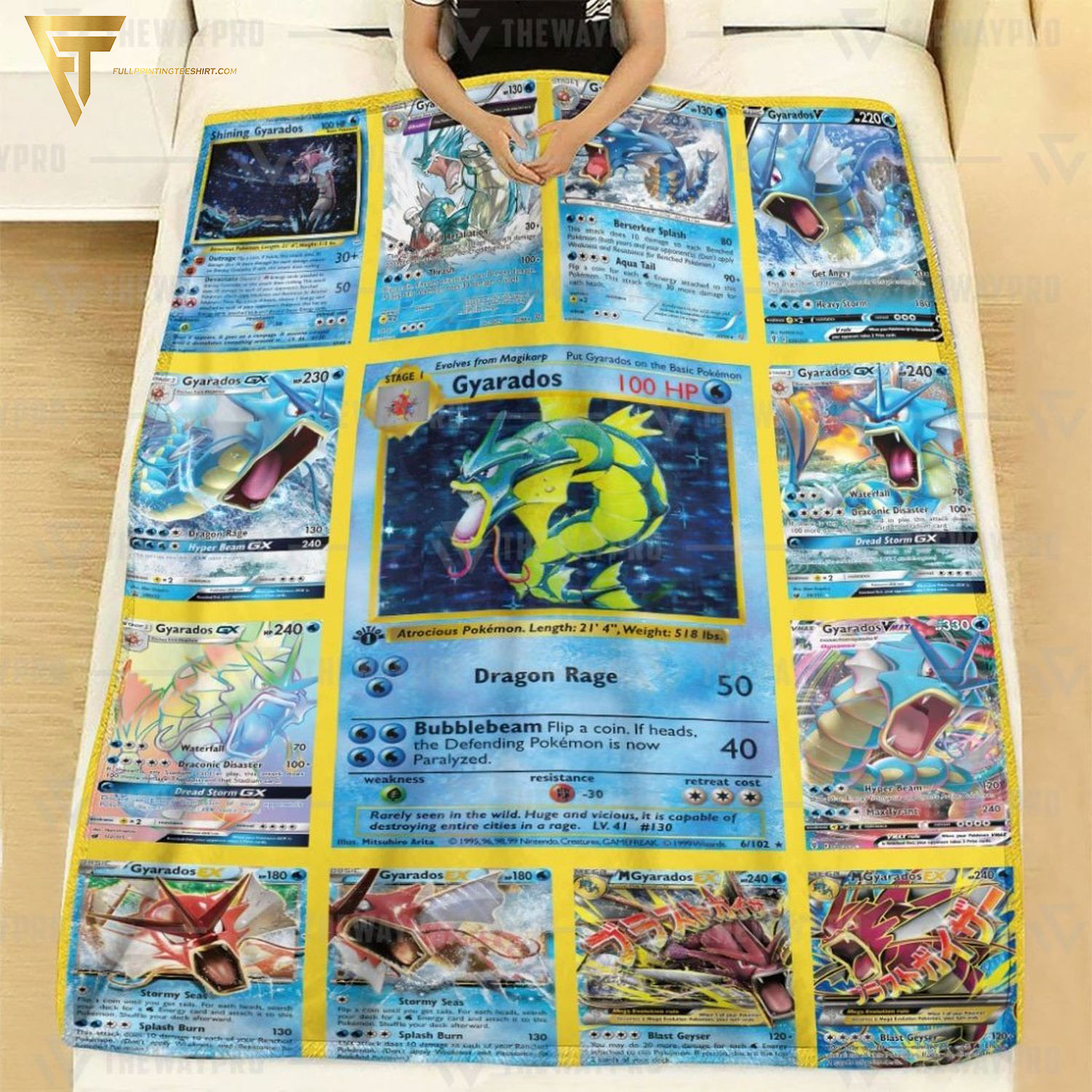 Anime Pokemon Gyarados Cards Full Printing Blanket