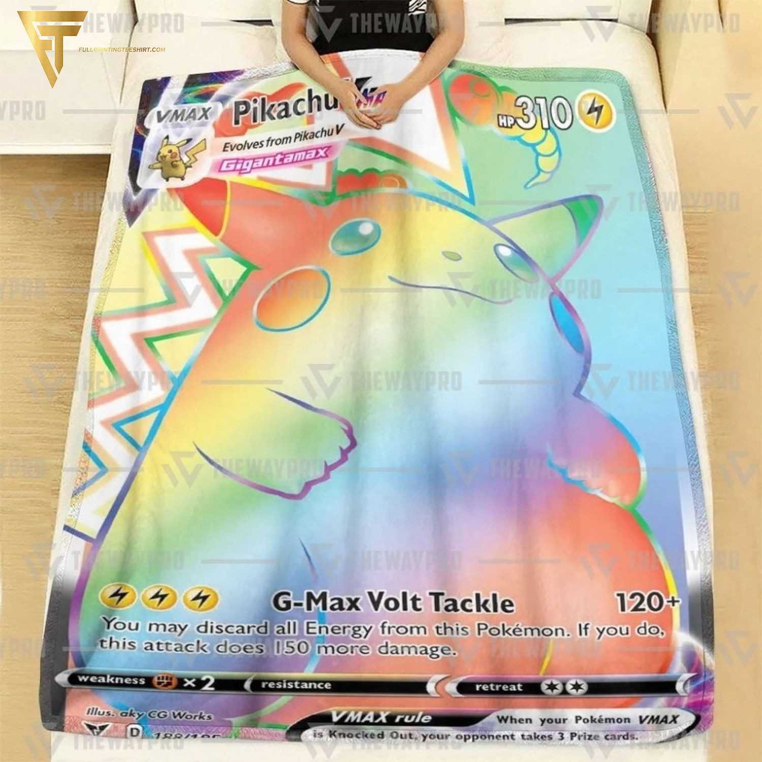 Anime Pokemon Pikachu VMAX Rainbow Full Printing Blanket