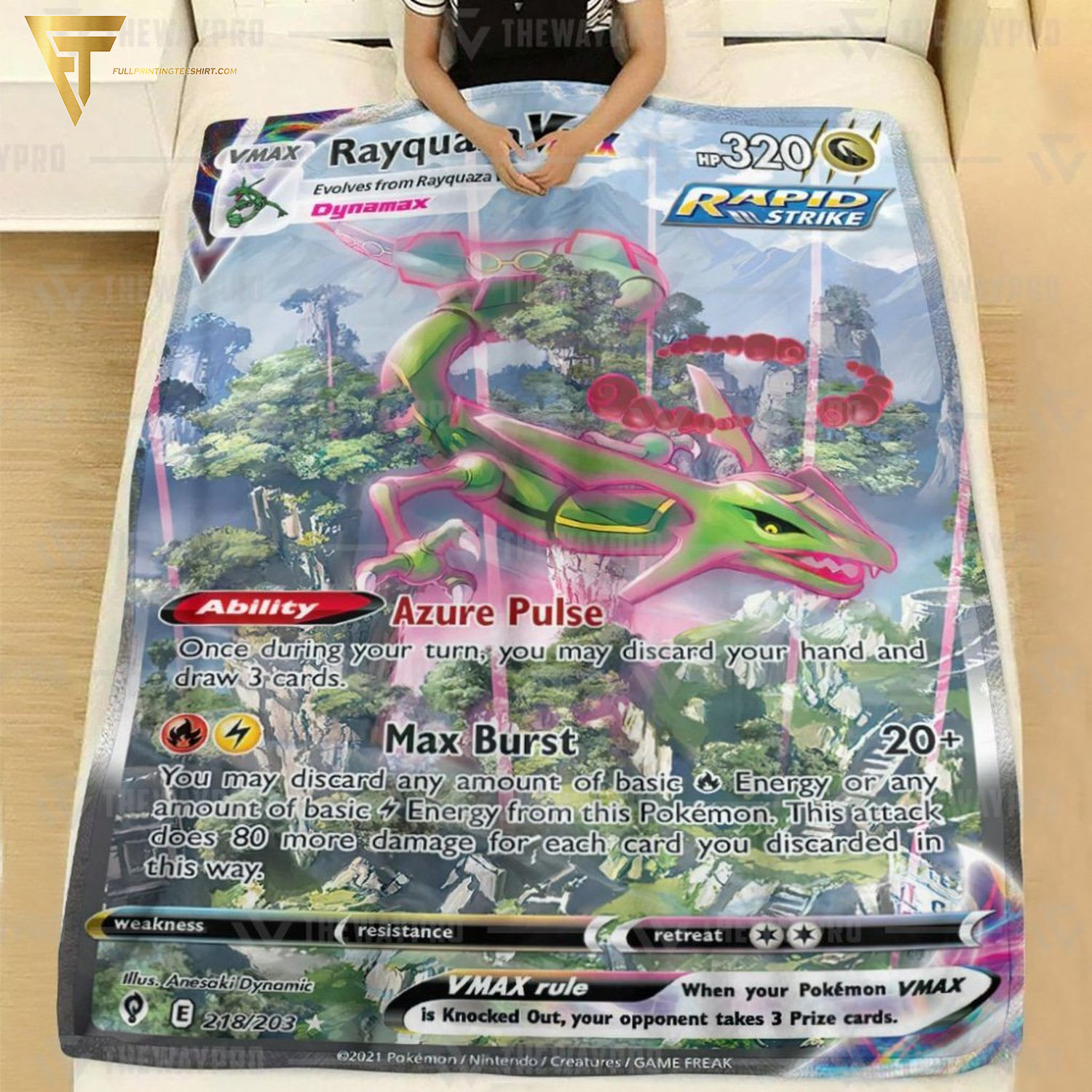 Anime Pokemon Rayquaza VMAX Full Printing Blanket