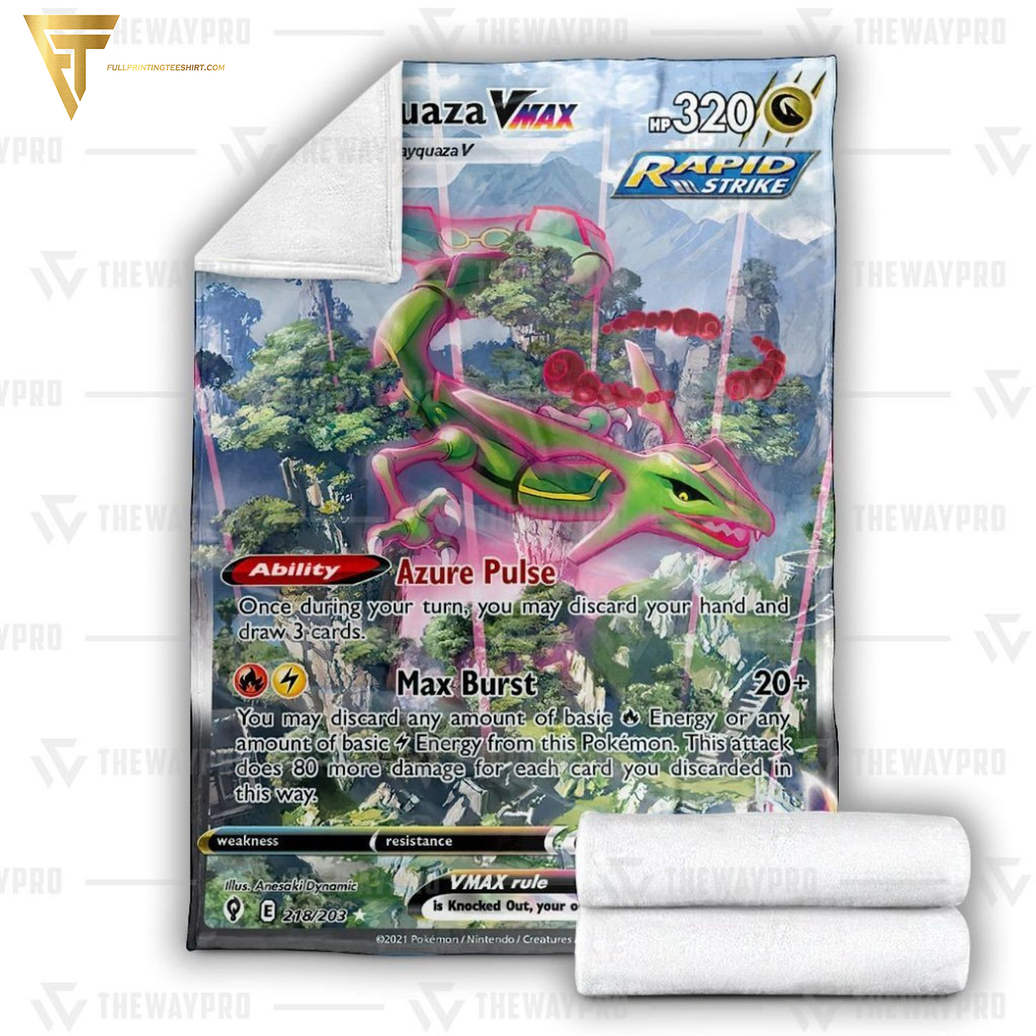 Anime Pokemon Rayquaza VMAX Full Printing Blanket