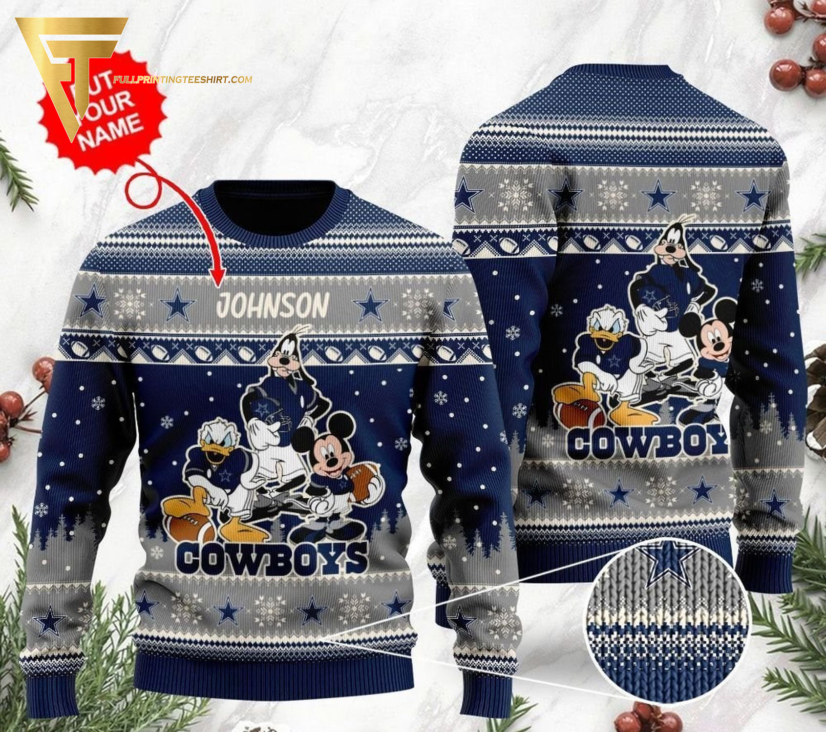 Custom Dallas Cowboys Mickey Donald Goofy Ugly Christmas Sweater