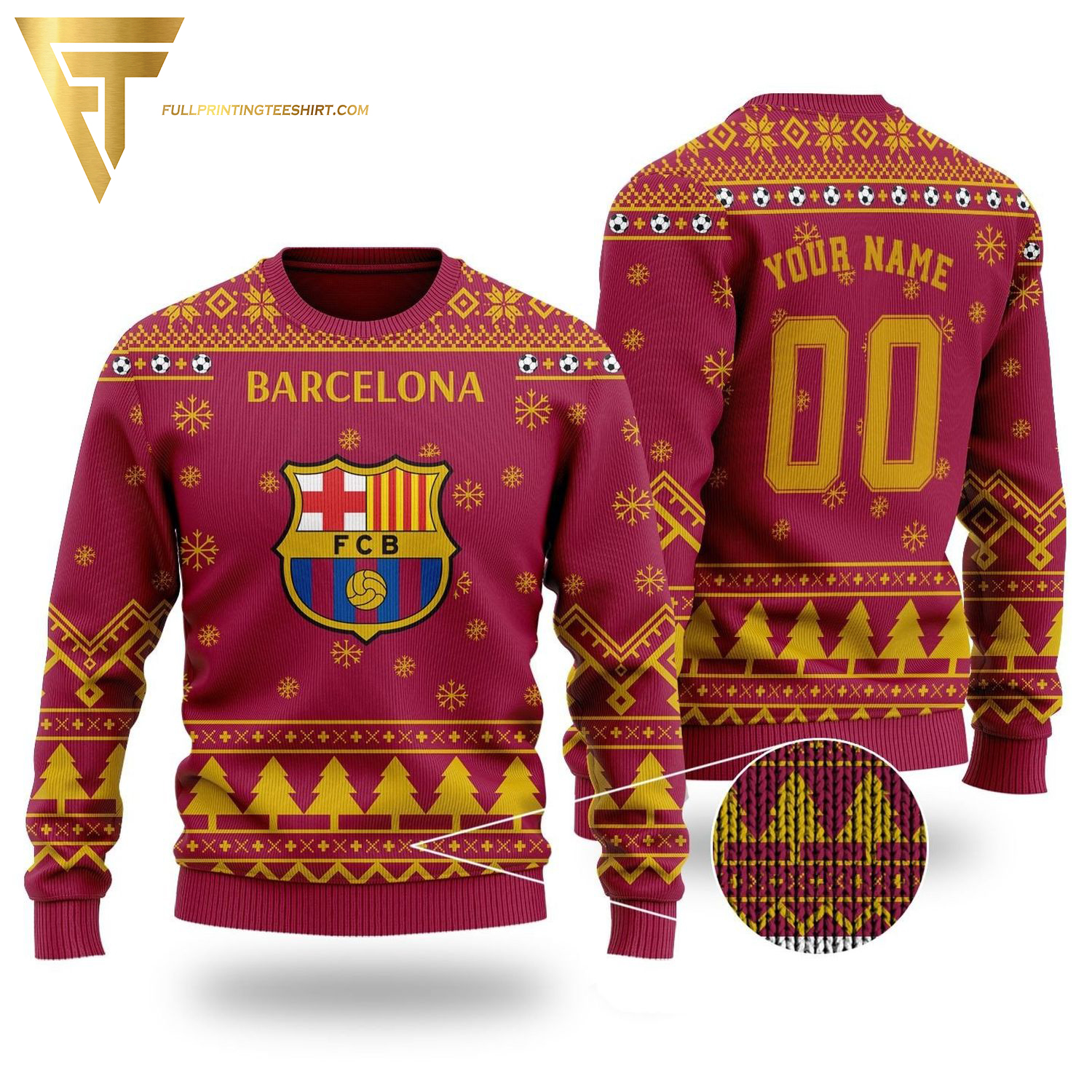 Custom FC Barcelona Ugly Christmas Sweater