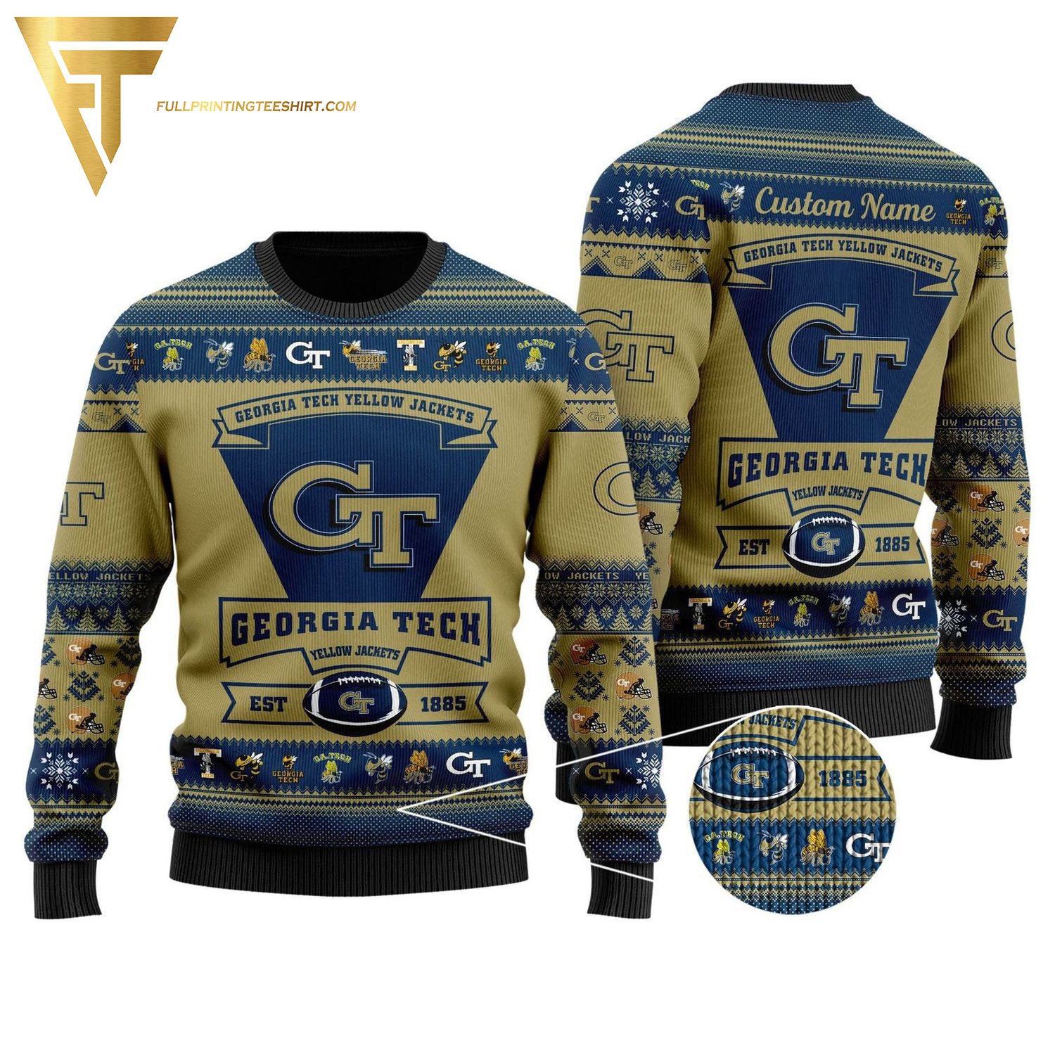 Custom Georgia Tech Yellow Jackets Football Ugly Christmas Sweater