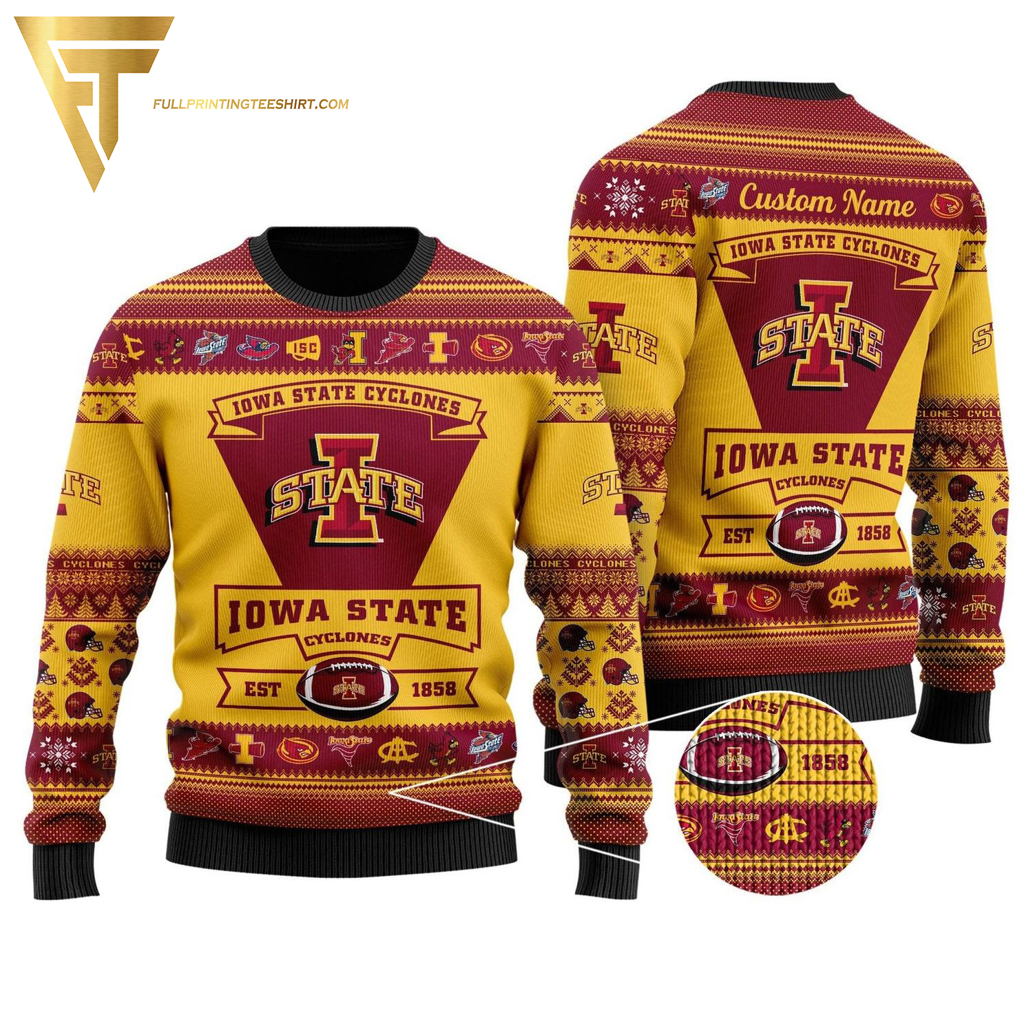 Custom Iowa State Cyclones Football Ugly Christmas Sweater