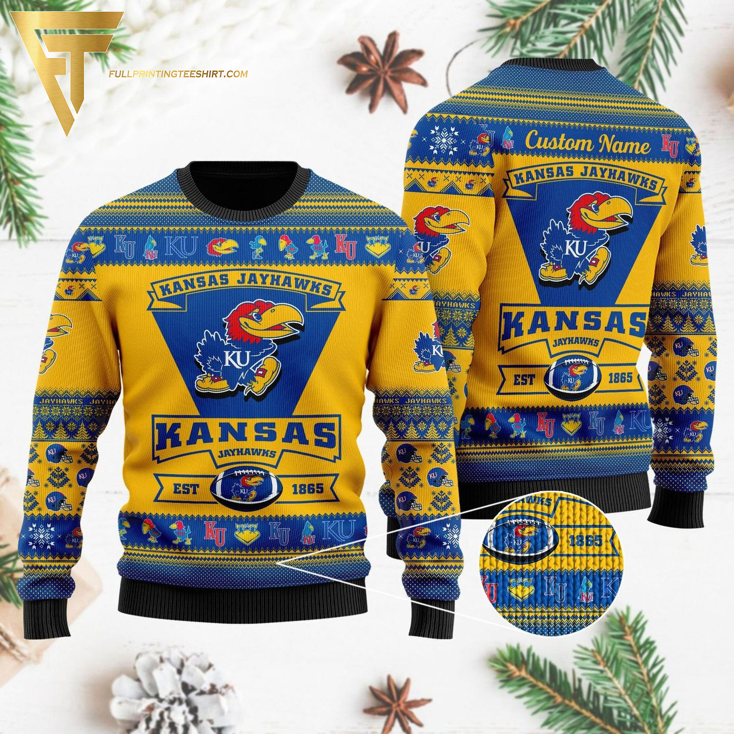 Custom Kansas Jayhawks Football Ugly Christmas Sweater