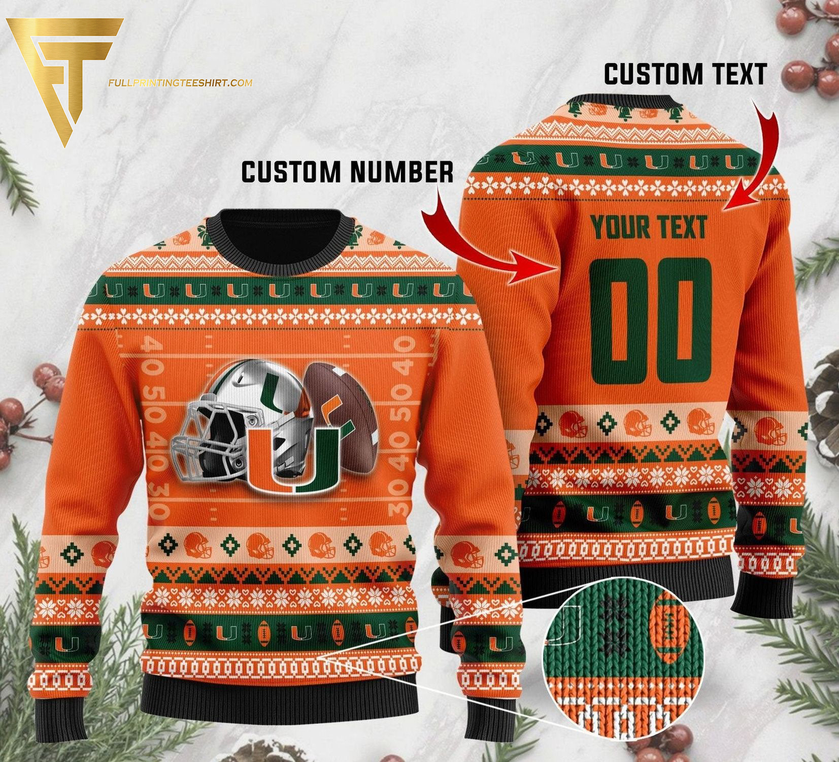 Custom Miami Hurricanes Football Ugly Christmas Sweater