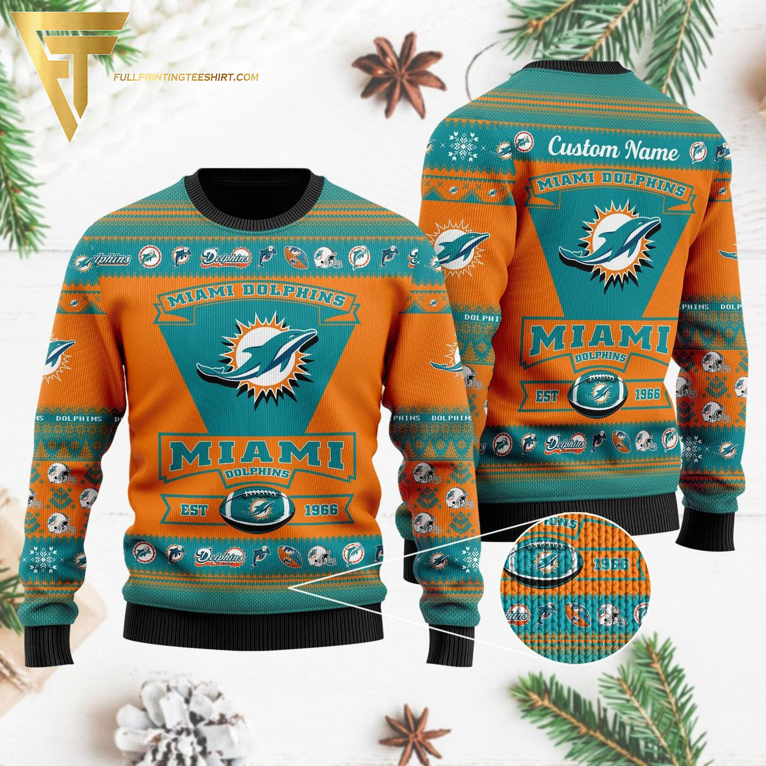 Custom NFL Miami Dolphins Ugly Christmas Sweater