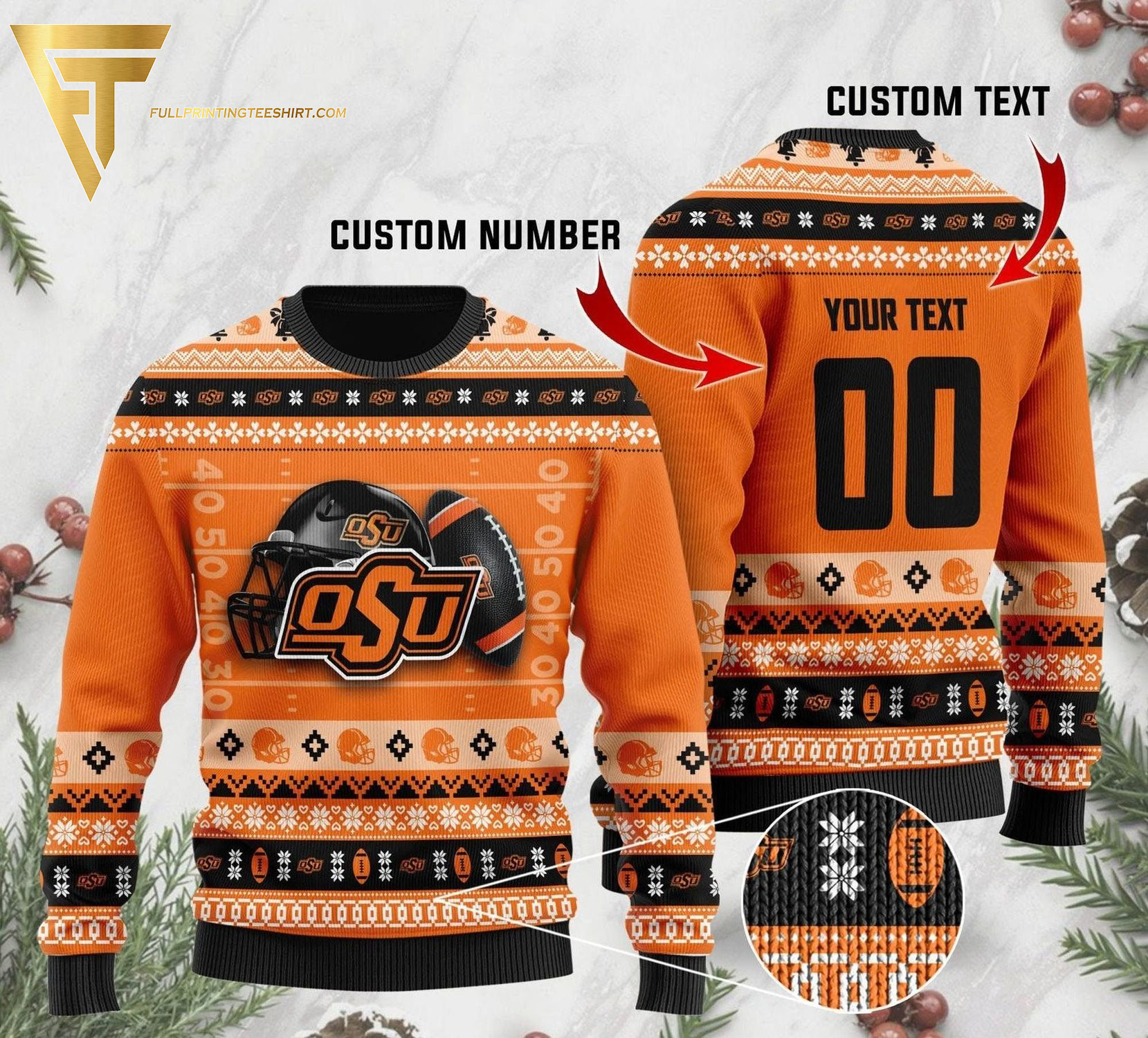 Custom Oklahoma State Cowboys Football Ugly Christmas Sweater