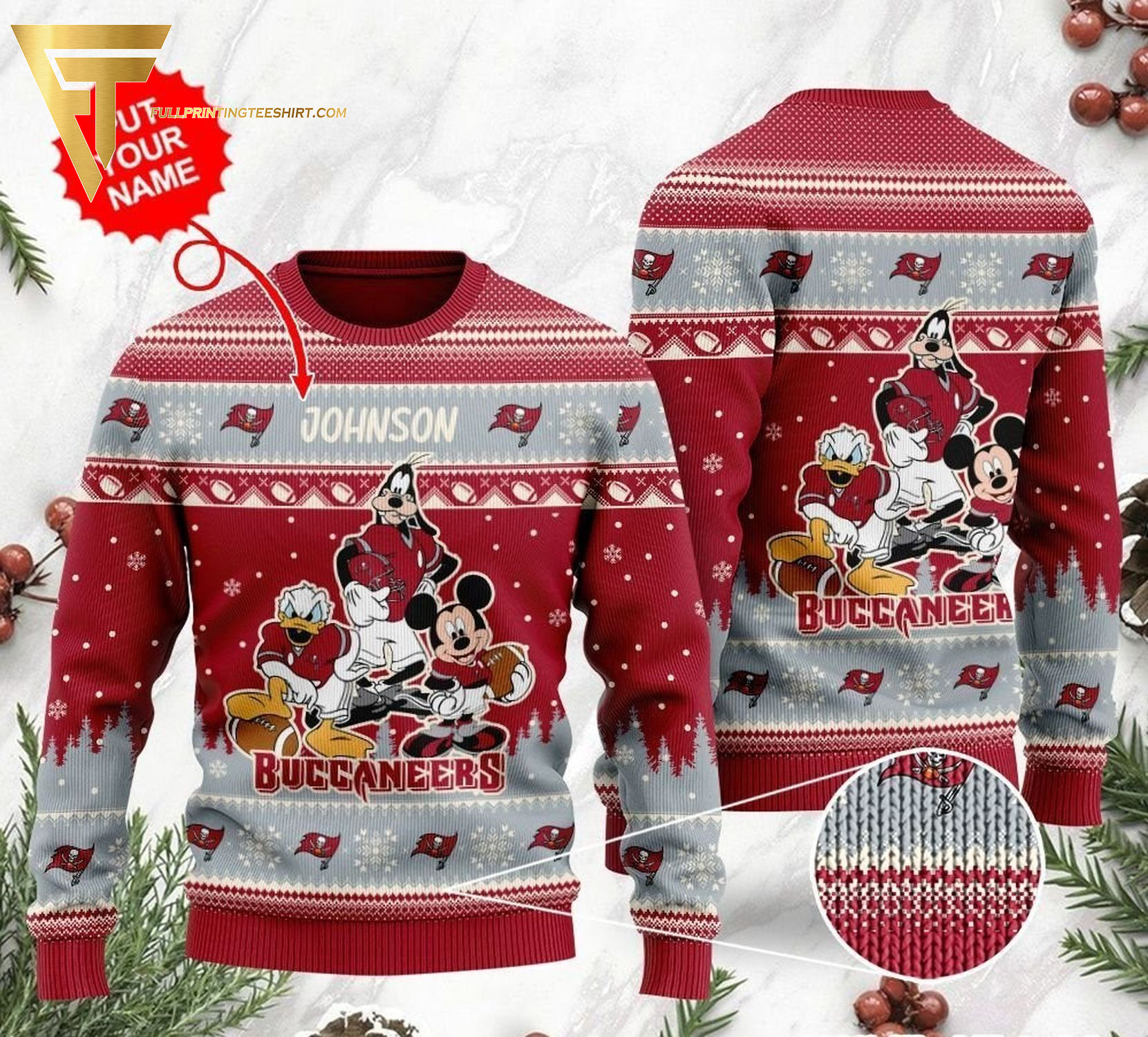 Custom Tampa Bay Buccaneers Mickey Donald Goofy Ugly Christmas Sweater