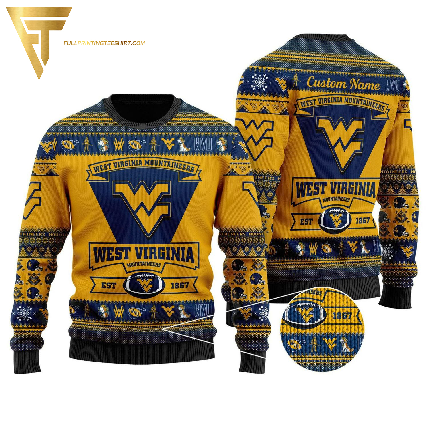 Custom West Virginia Mountaineers Football Ugly Christmas Sweater