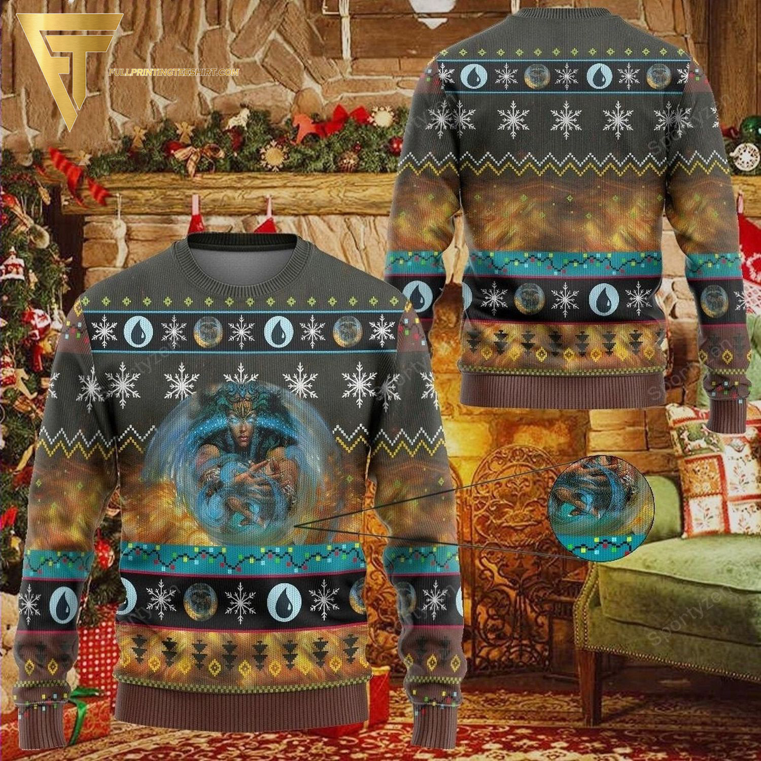 Game Magic The Gathering Force of Will All Over Print Ugly Christmas Sweater