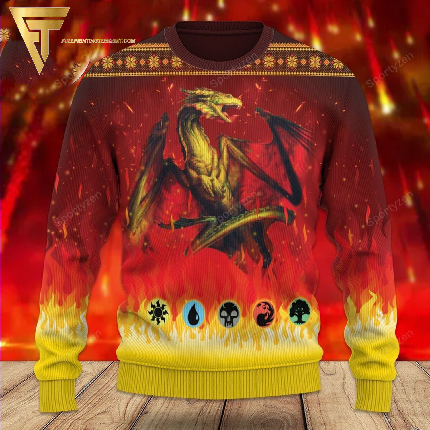 Game Magic The Gathering Shivan Dragon Full Print Ugly Christmas Sweater