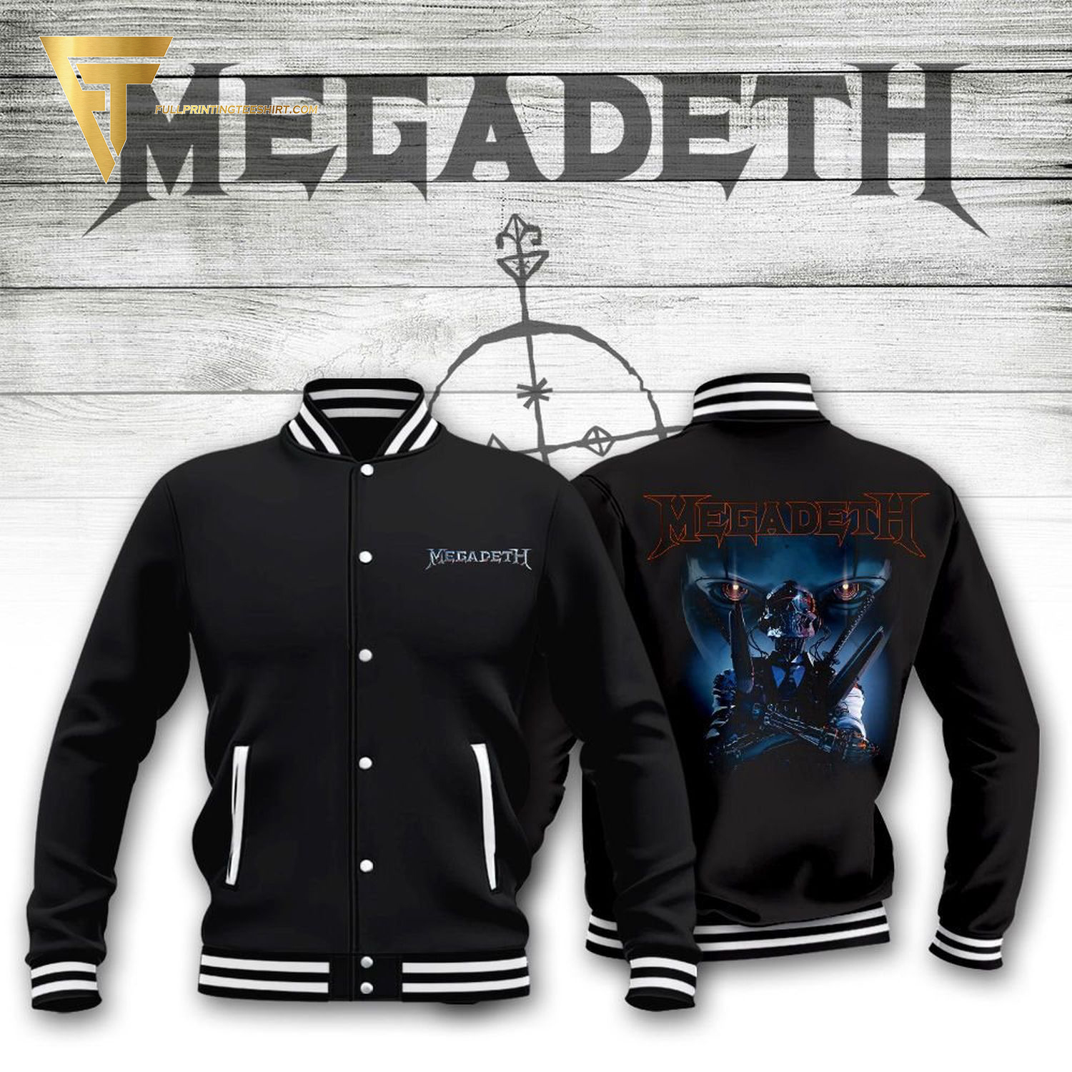 Megadeth Rock Band Full Print Baseball Jacket