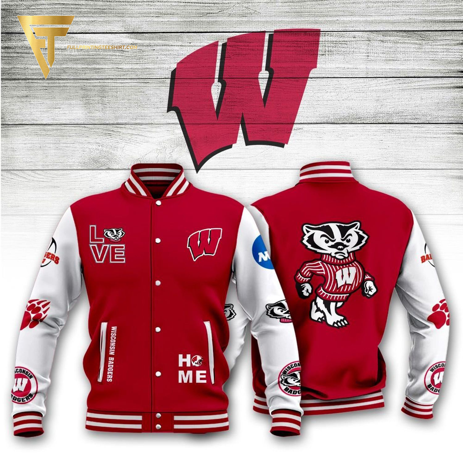 NCAA Wisconsin Badgers Full Print Baseball Jacket