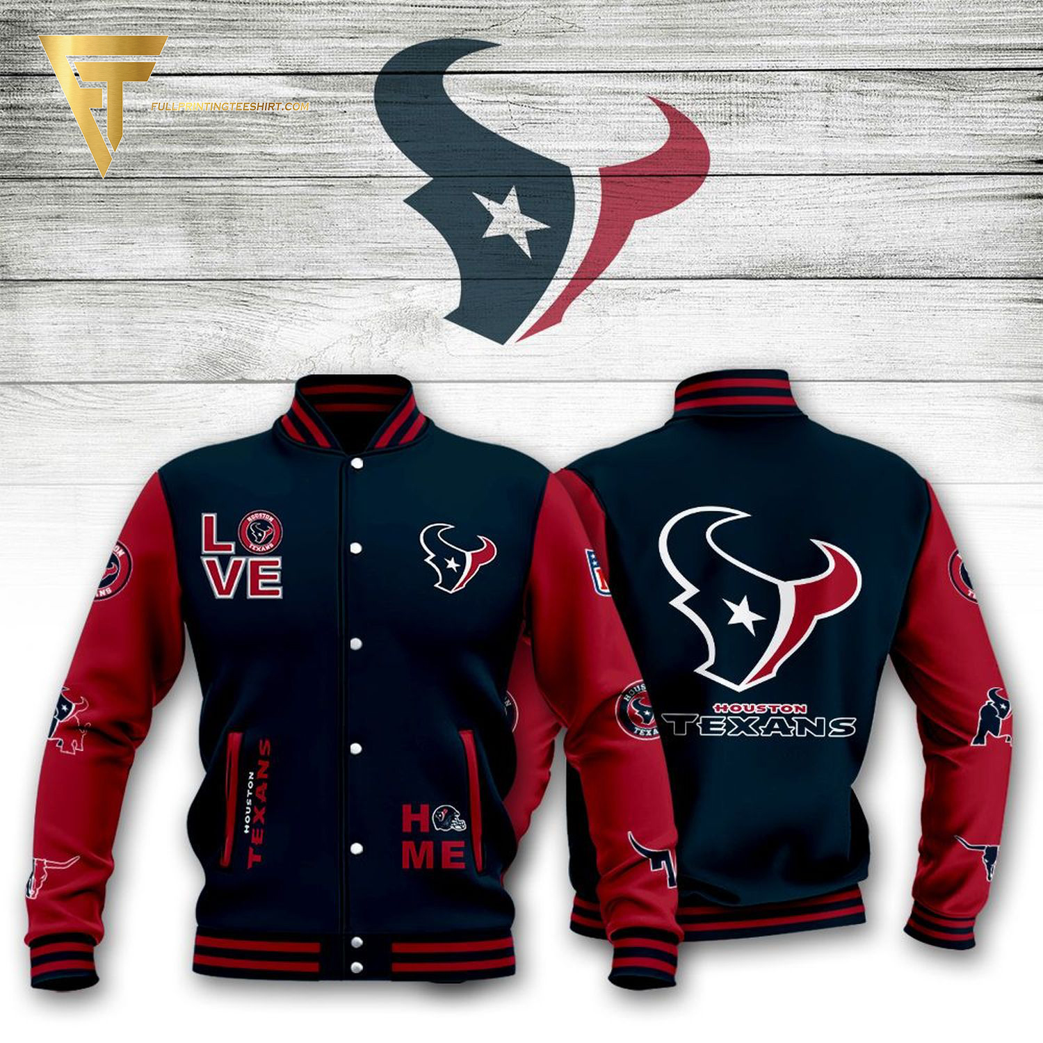 NFL Houston Texans Full Print Baseball Jacket