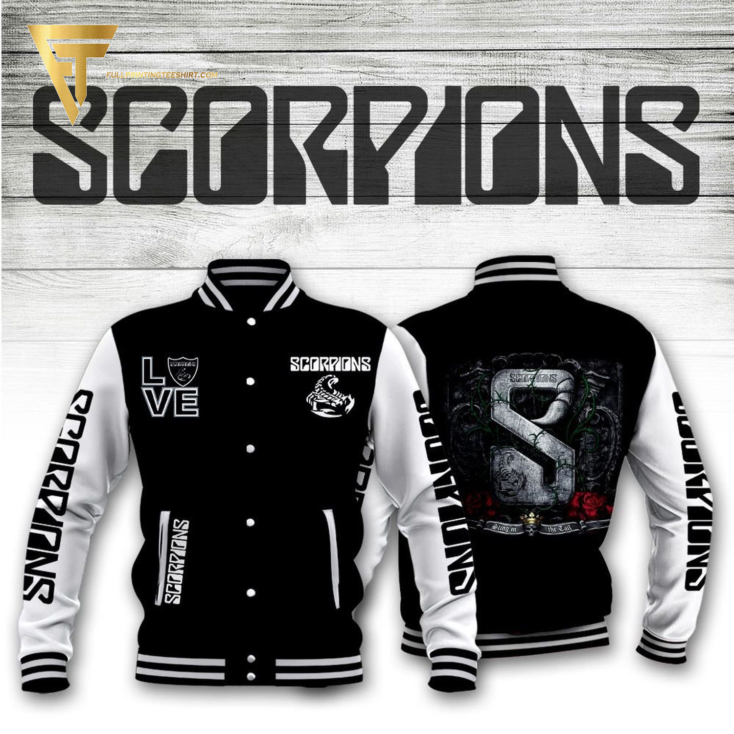 Scorpions Rock Band Full Print Baseball Jacket