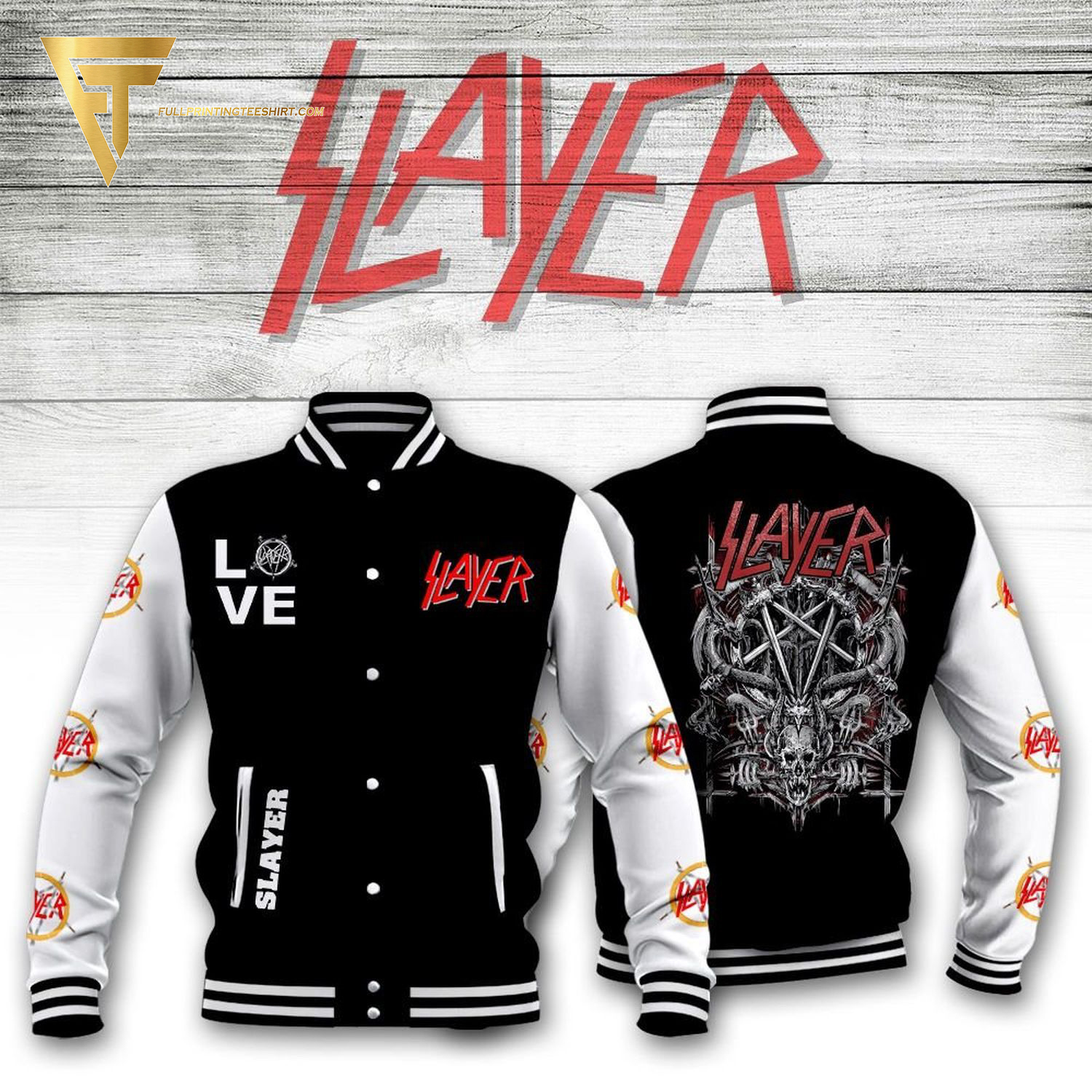 Slayer Rock Band Full Print Baseball Jacket