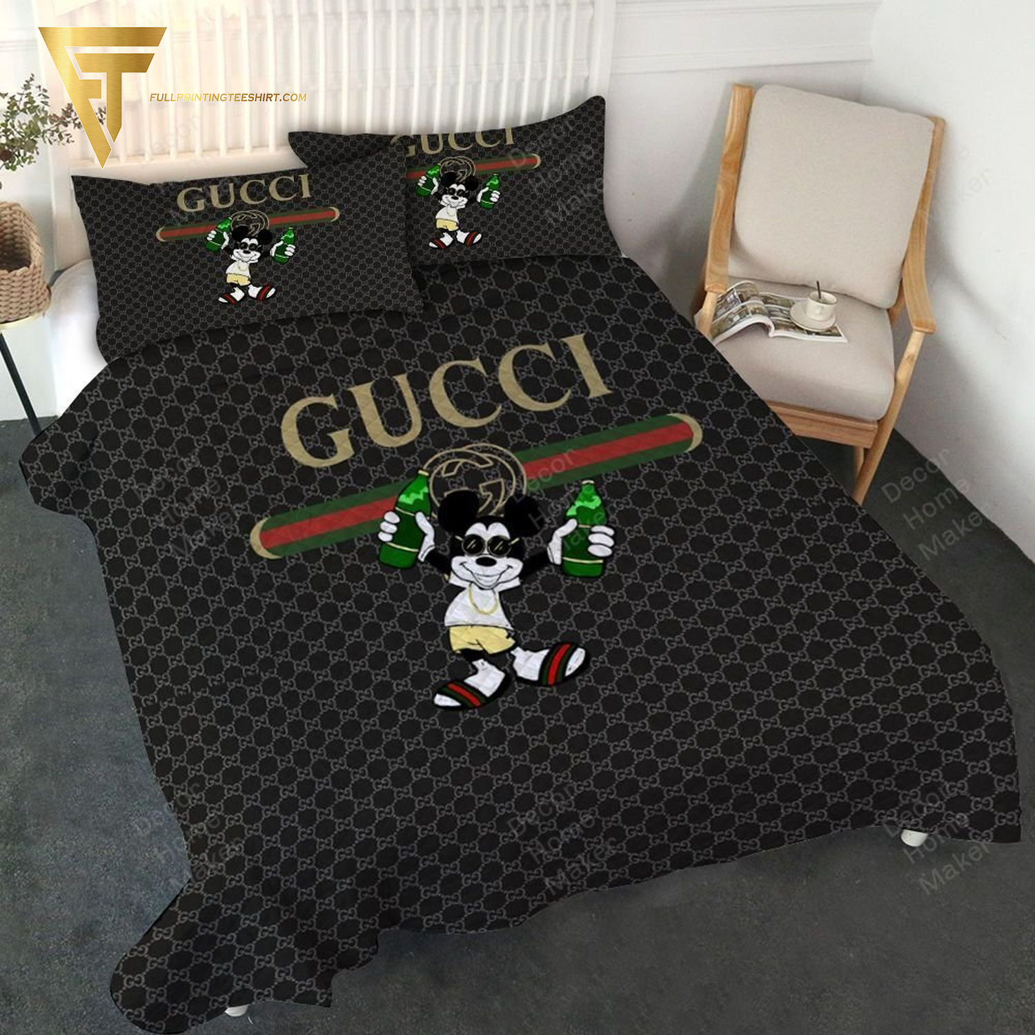 Louis Vuitton And Bugs Bunny Gucci Snake Dark Brown Bedding Set - Tagotee