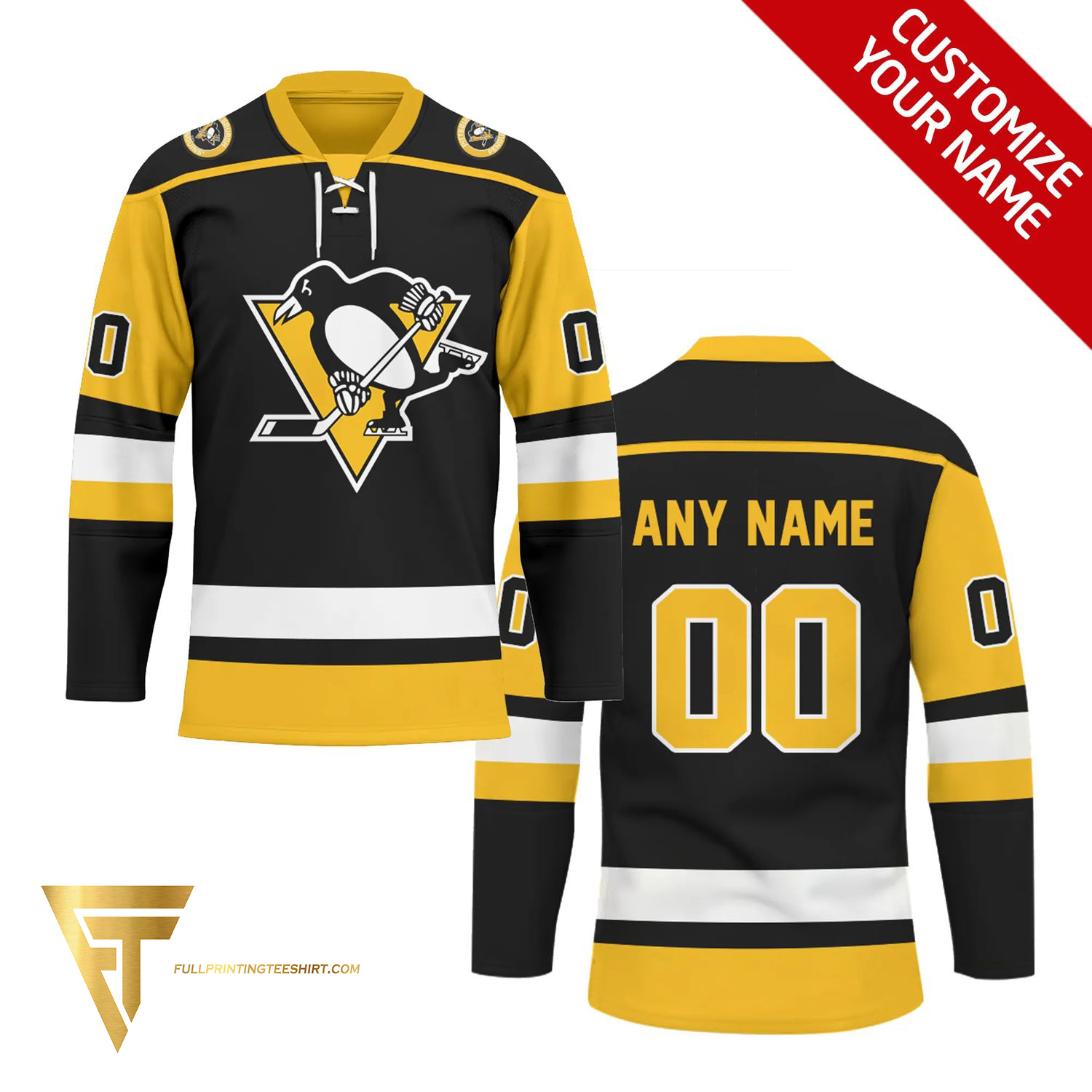 Custom Black Black-Gold Hockey Jersey Discount