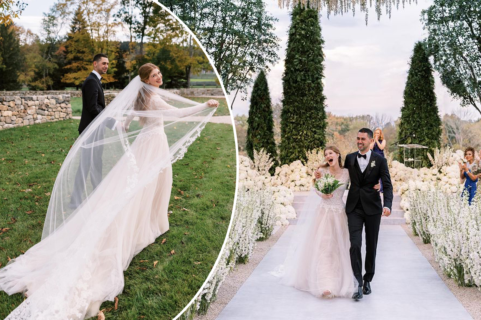 Bill gates' daughter wears a french lace wedding dress designed by vera wang fashion house