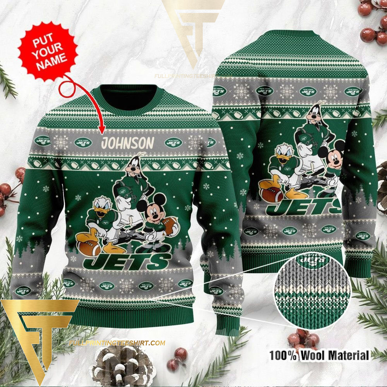 Top-selling item] New York Jets Disney Donald Duck Mickey Mouse Goofy  Knitting Pattern Ugly Christmas Sweater