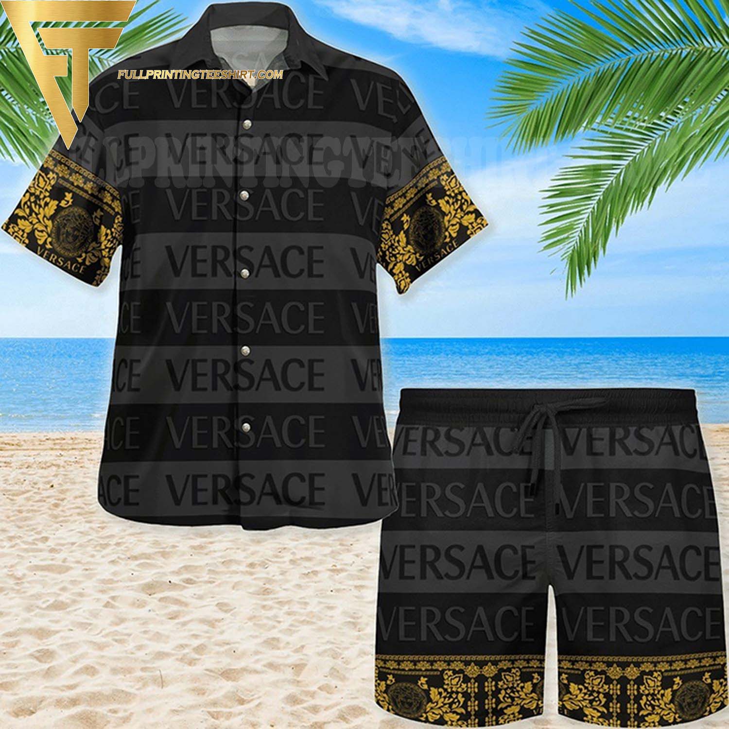 Top-selling item] Versace Monogram Fashion Hawaii Shirt Shorts Set And Flip  Flops