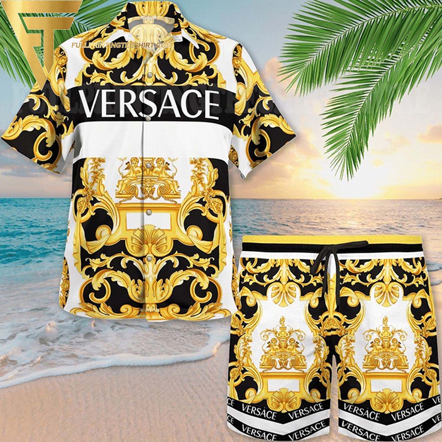 Versace Ocean Combo Hawaiian Shirt, Beach Shorts And Flip Flop - Tagotee