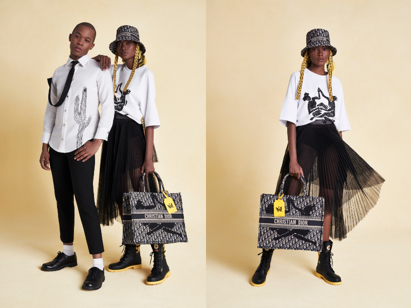 Maria Grazia Chiuri revives the "new look" shape with a more feminine, modern look with the dior x thebe magugu capsule collection.