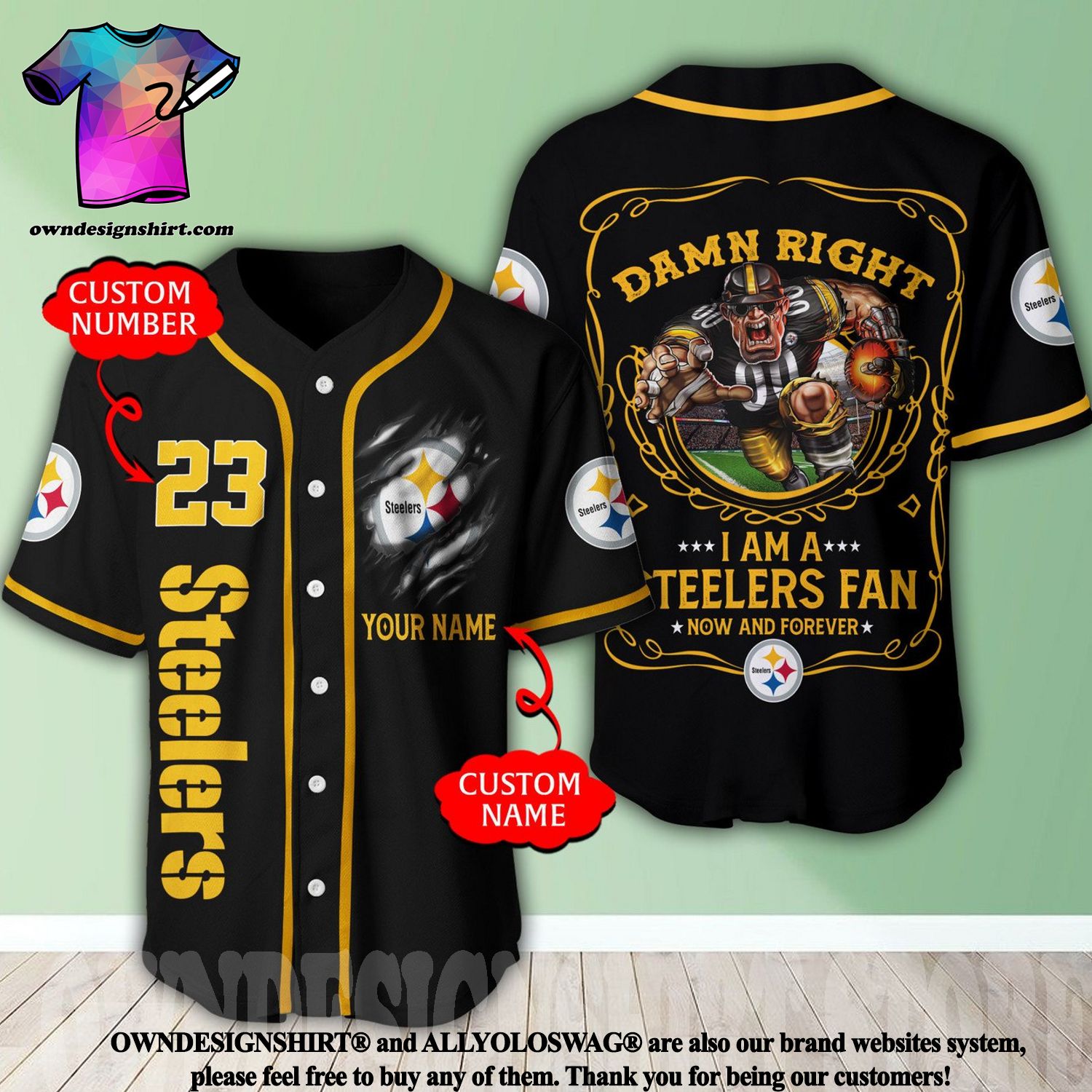 Personalized Steelers Team 3D Printed Baseball Jersey Shirt