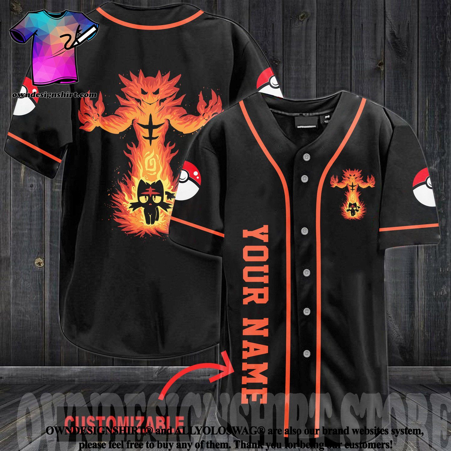 The best selling] Custom Incineroar All Over Printed Unisex Baseball Jersey  - Black