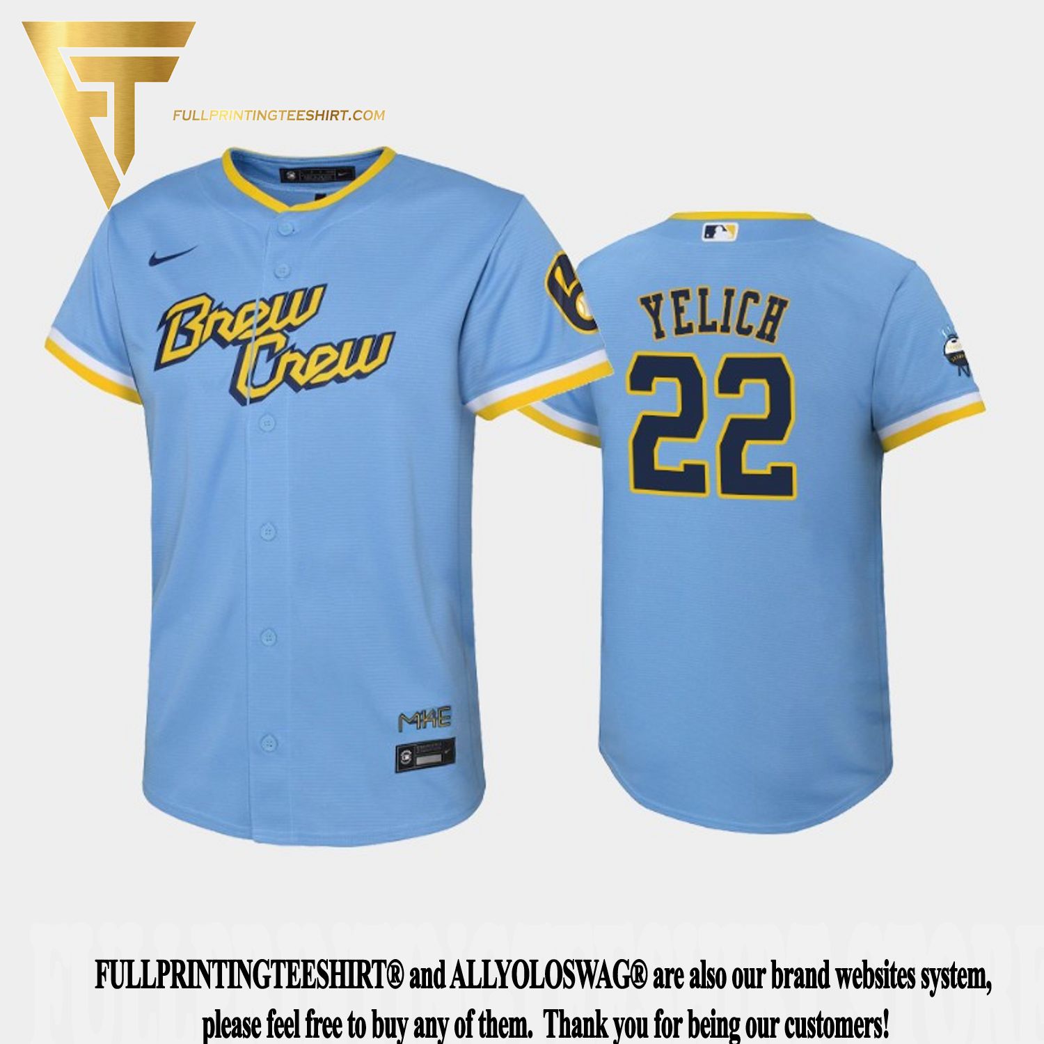 Youth Nike Christian Yelich Powder Blue Milwaukee Brewers 2022 City Connect  Name & Number T-Shirt