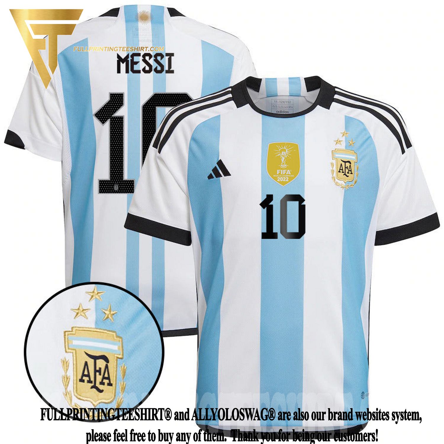 Adidas Argentina Messi Home Jersey 2022 World Cup Champions Kit S / 3 Stars Champions