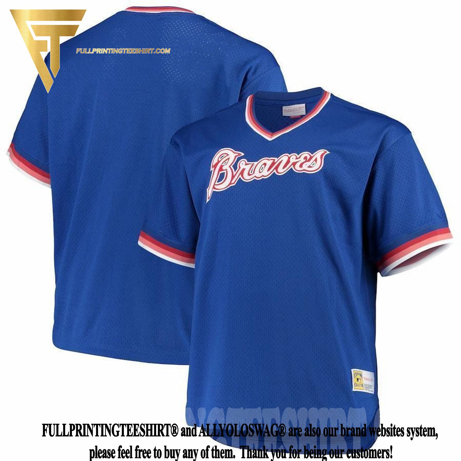 Top-selling Item] Atlanta Braves Mitchell And Ness Big And Tall Cooperstown  Collection Mesh Wordmark V-neck 3D Unisex Jersey - Royal