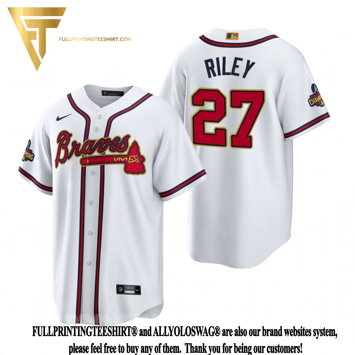 Men's Atlanta Braves Austin Riley Nike White 2022 Gold Program Replica  Player Jersey