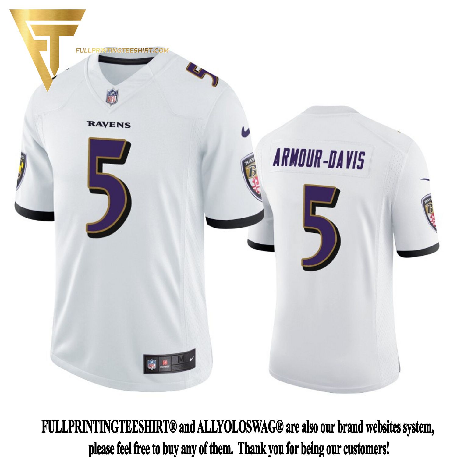 Top-selling Item] Baltimore Ravens Jalyn Armour-Davis 5 White Vapor Limited  3D Unisex Jersey