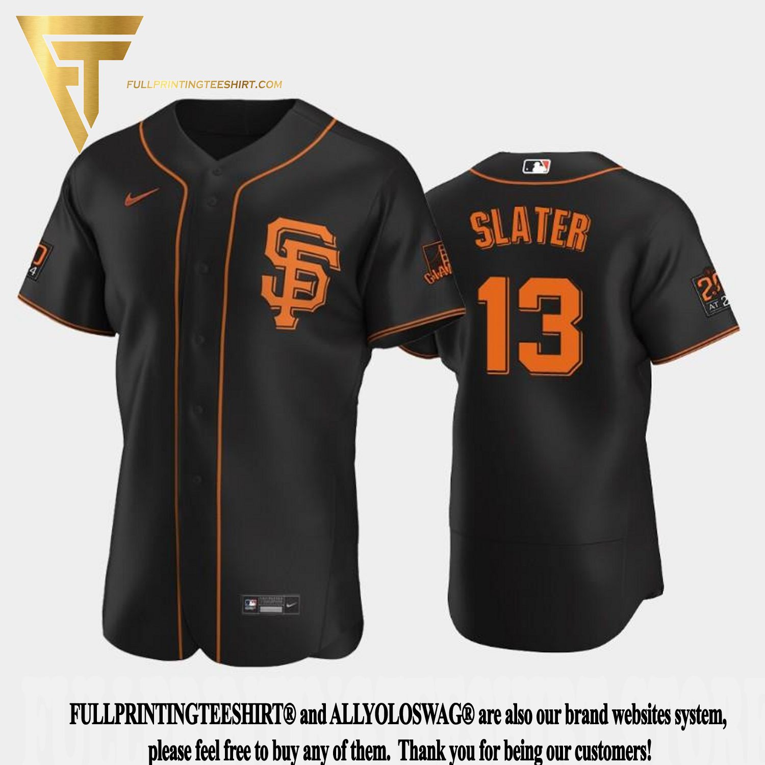 2022 Game Used City Connect Jersey worn by #13 Austin Slater on 4/12 vs.  SD, 4/26 vs. OAK - 3 RBI, HR #2 of 2022 & 5/10 vs. COL Size 46
