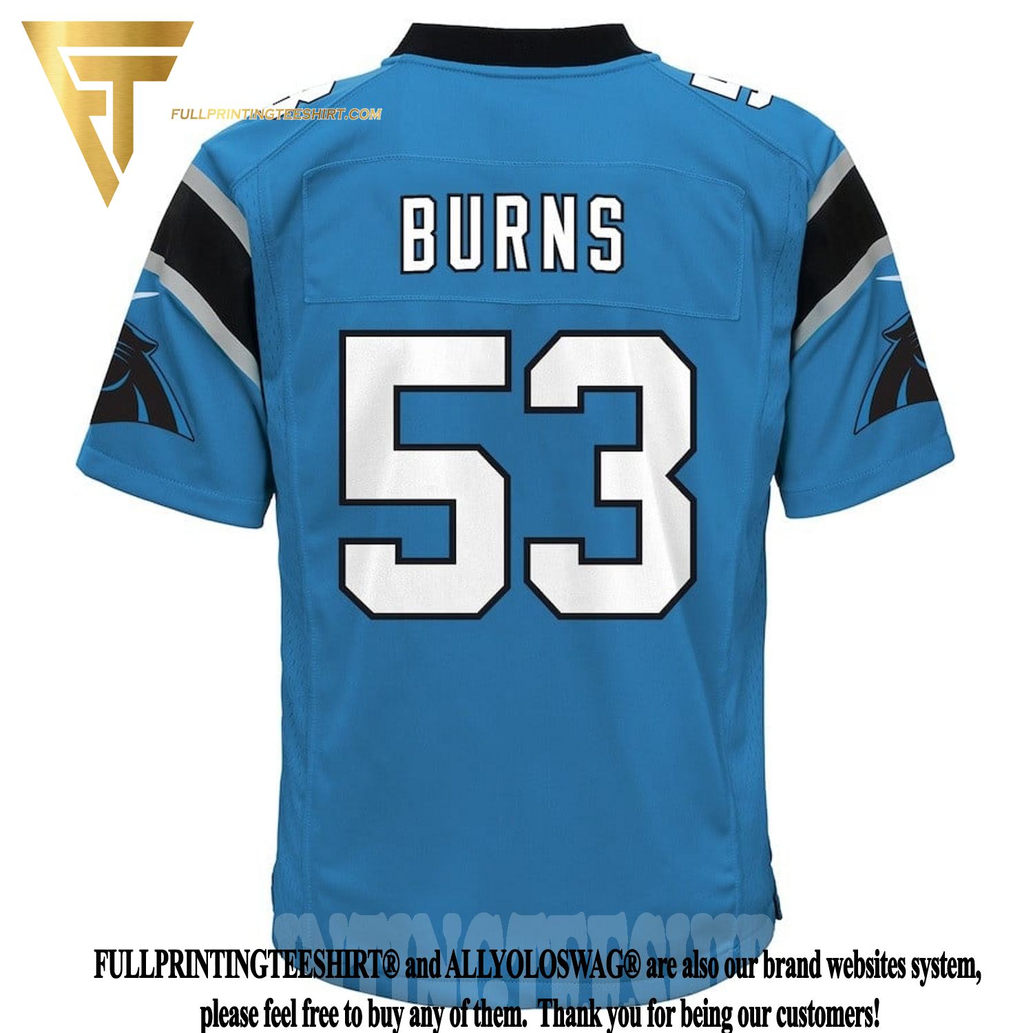 Top-selling Item] Brian Burns 53 Carolina Panthers Youth Alternate Game 3D  Unisex Jersey - Blue