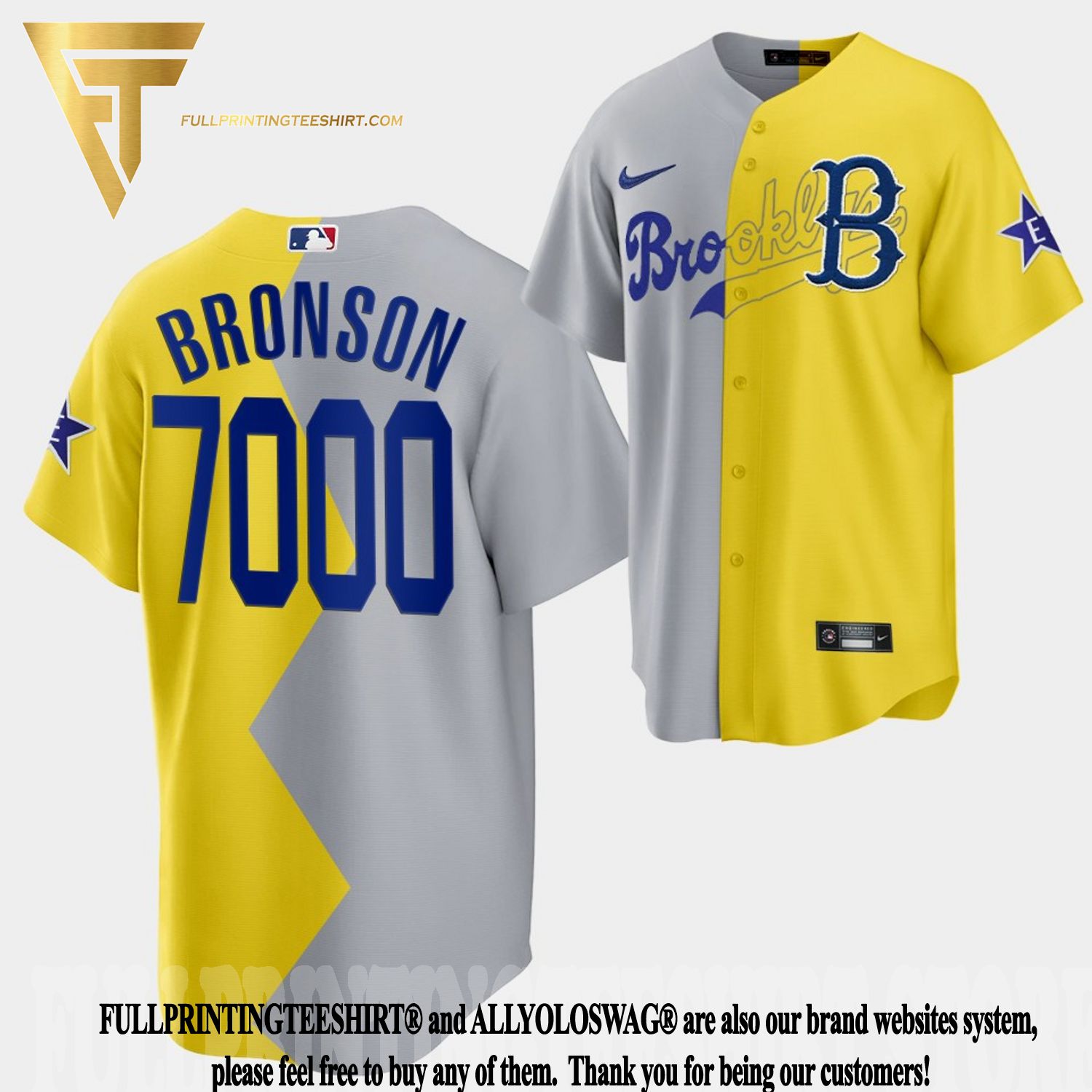 Top-selling Item] Brooklyn Dodgers Action Bronson 2022-23 All-Star  Celebrity Softball Game 7000 Gray Yellow Baklava 3D Unisex Jersey