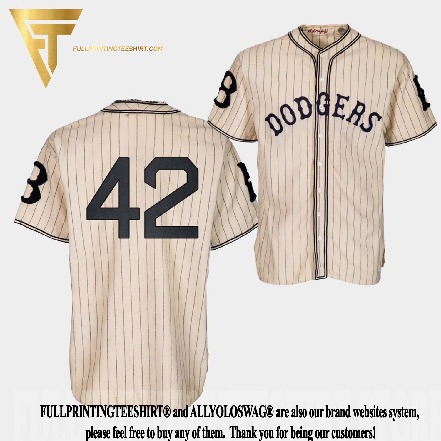 Top-selling Item] Brooklyn Dodgers Jackie Robinson 1933 Heritage 42 Gold  Pinstripe 3D Unisex Jersey
