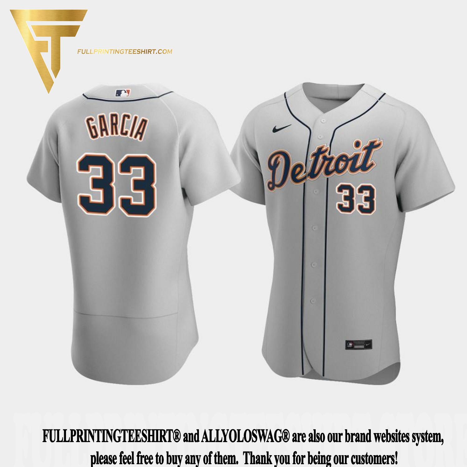 Top-selling Item] Bryan Garcia 33 Detroit Tigers Team Logo Navy Alternate  3D Unisex Jersey